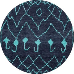 Moroccan Style Hand-Knotted Wool Runner Rug in Navy Blue