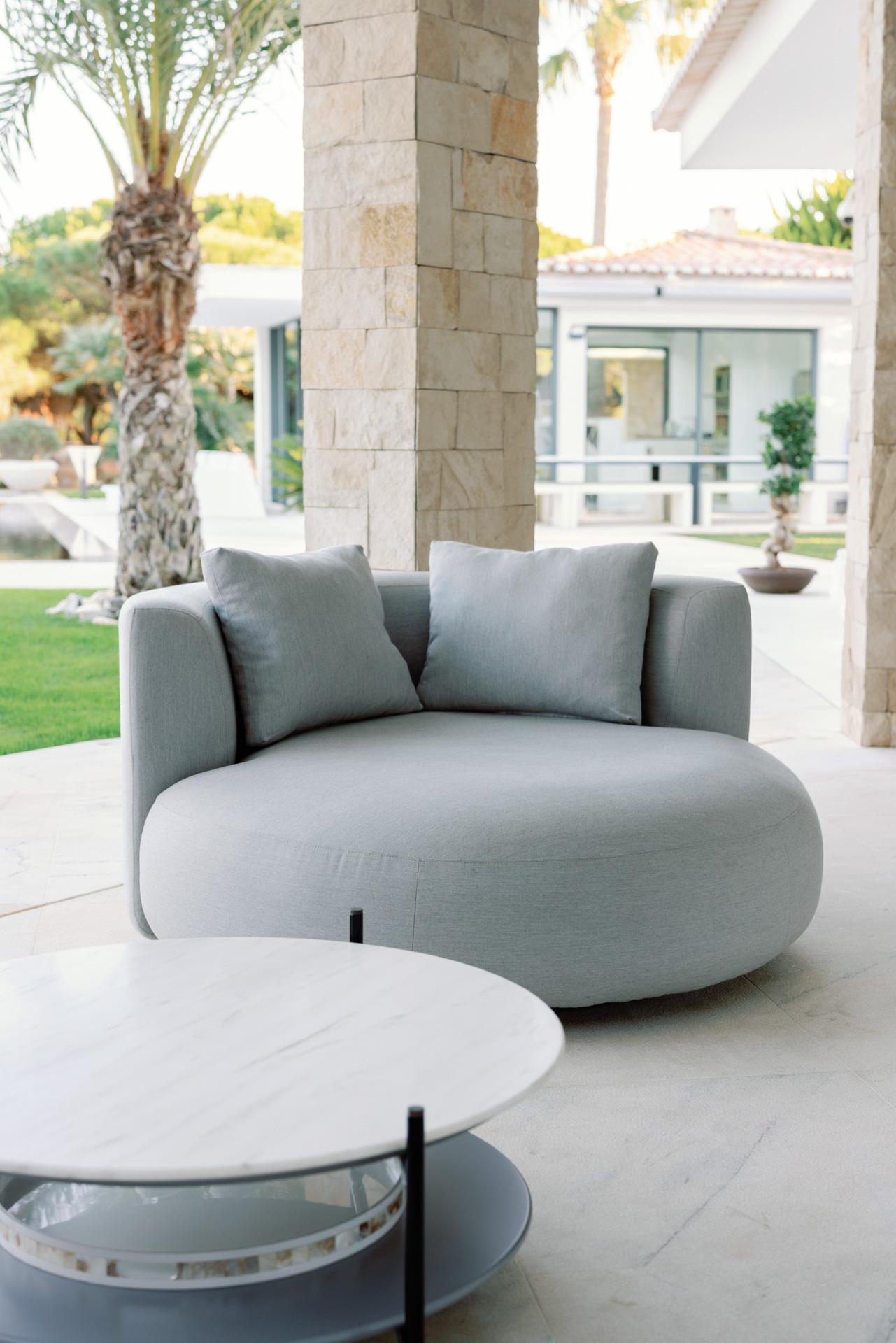 Leather Modern Twins Outdoors Sofa, Sunbrella Fabric, Handmade in Portugal by Greenapple For Sale