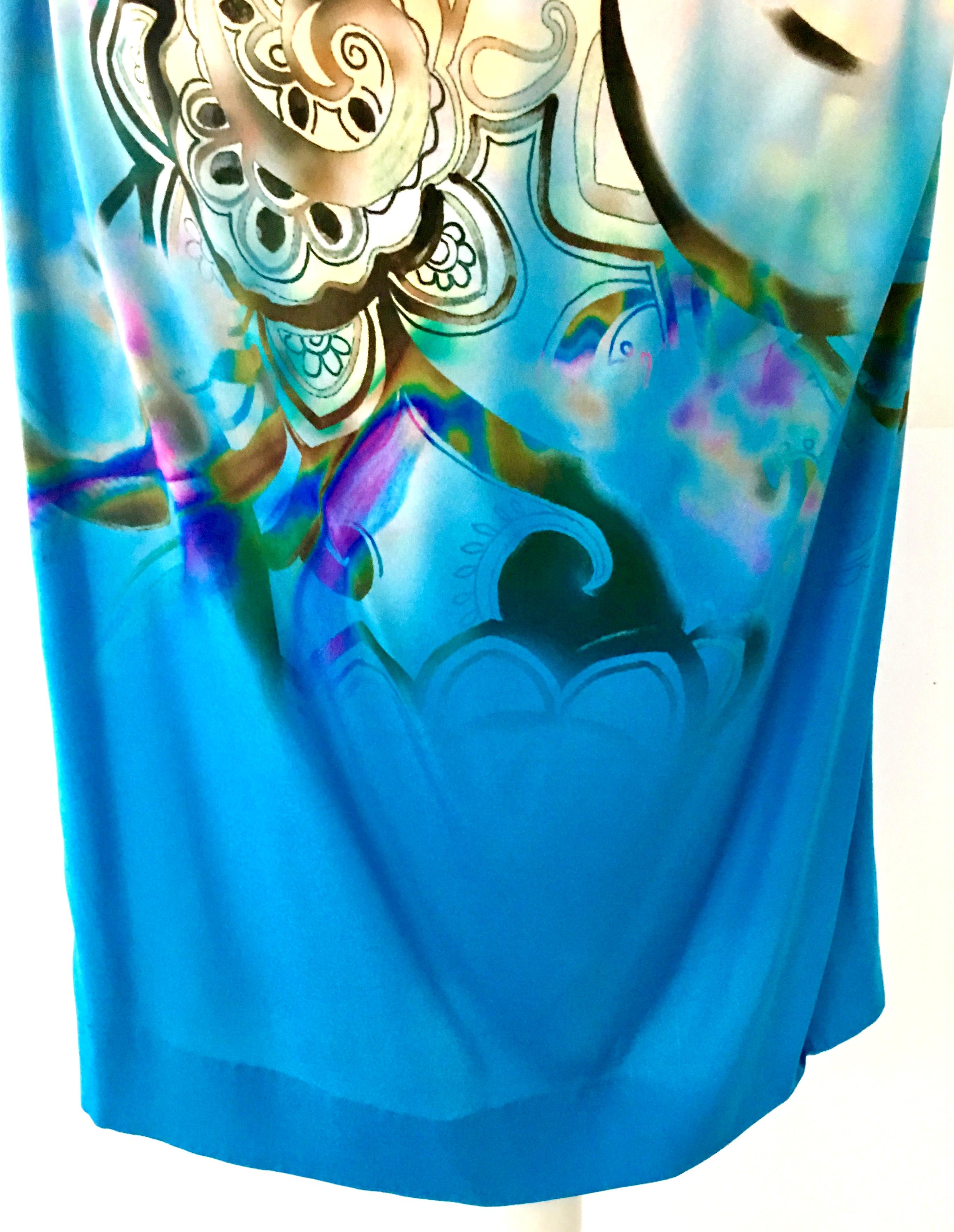 Blue 21st Century Modern & New Italian Silk Print Shift Dress By, Etro Size 8 For Sale