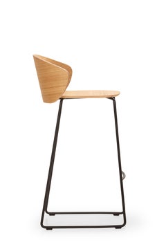 21st Century Modern Oakwood Steel Sled Base Stool Flow Made in Italy