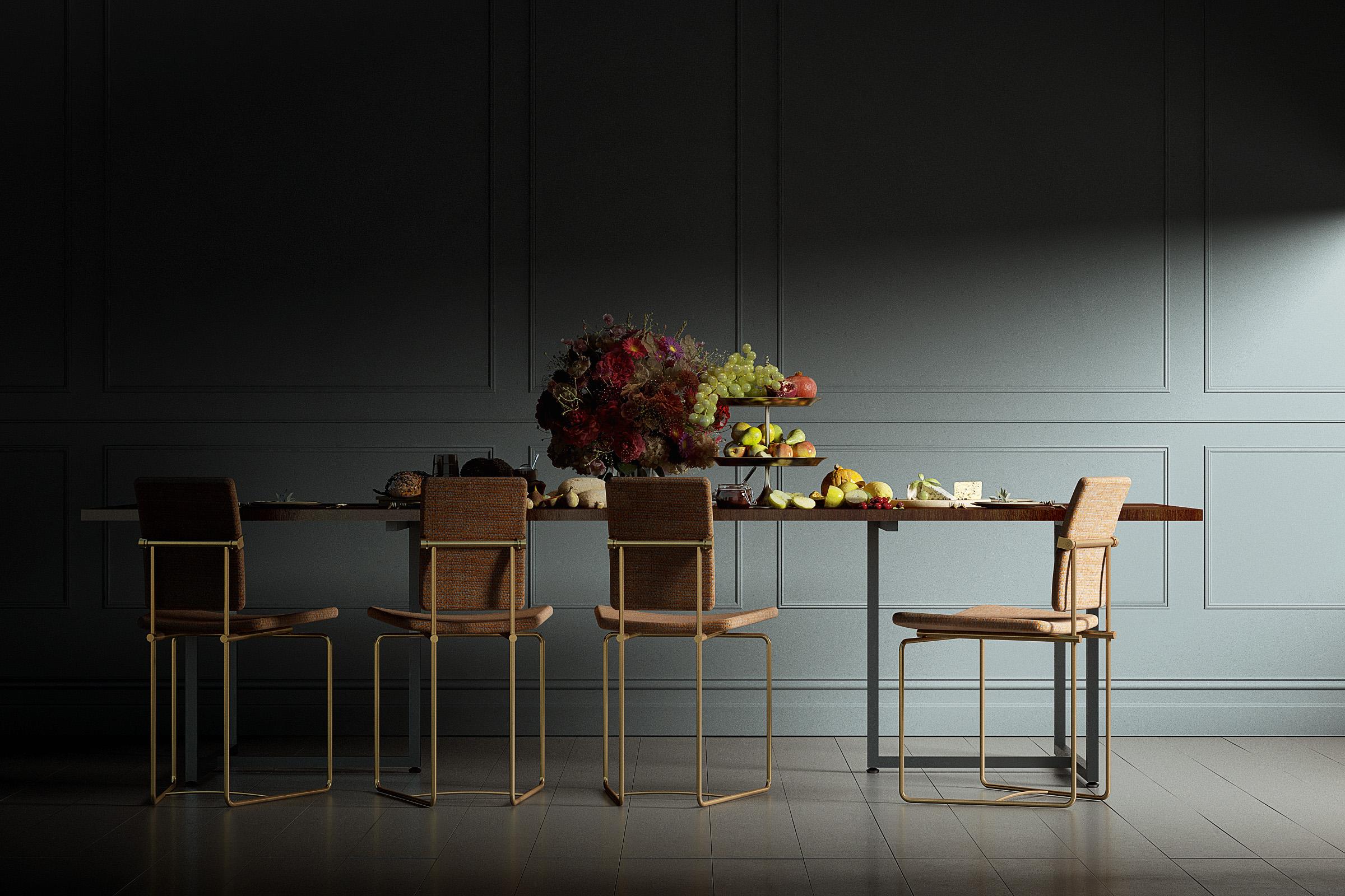 Contemporary 21st Century Modern Oiled Walnut & Aged Brass 'Jack' T3456 Dining Table