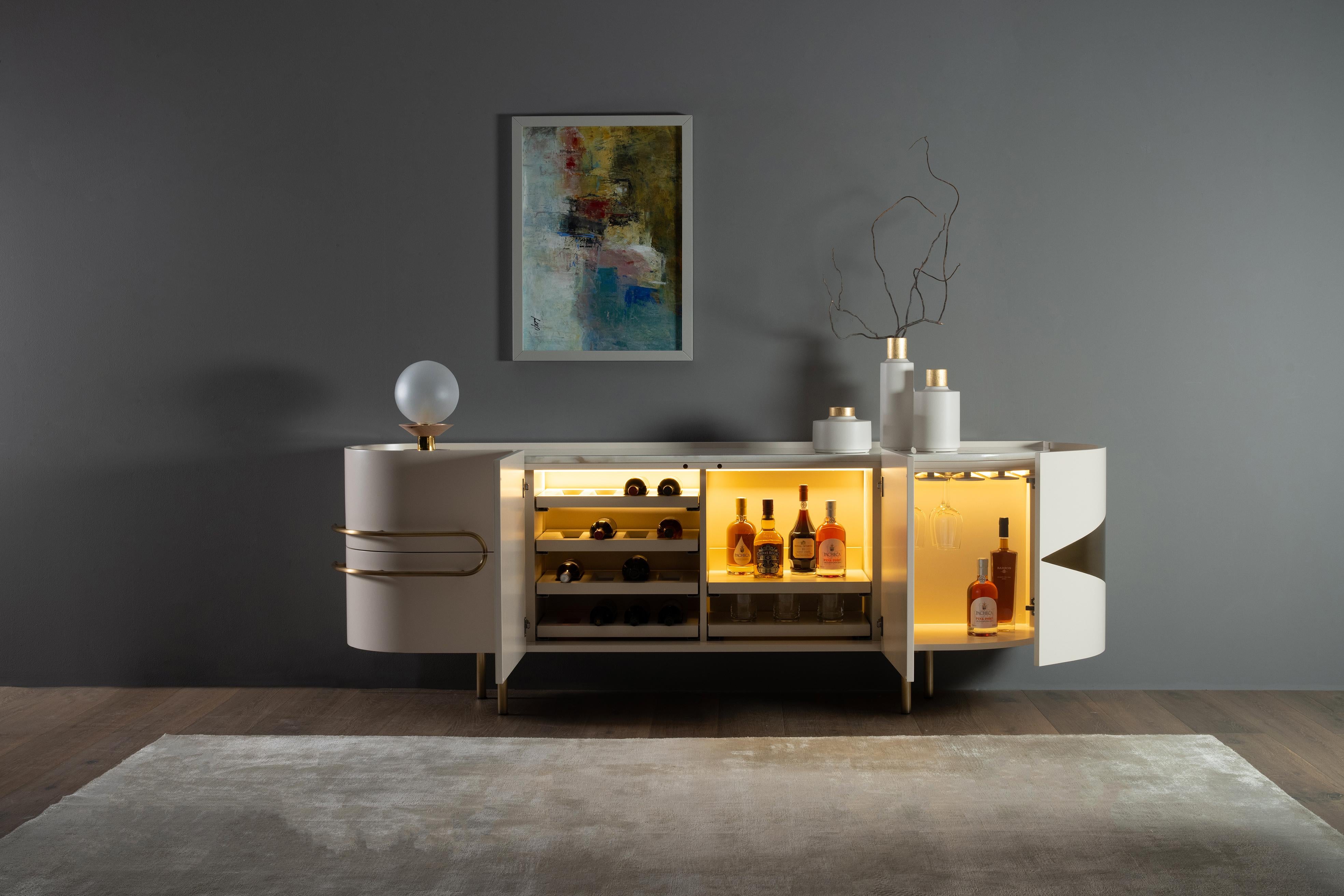 Mid-Century moderno Credenza moderna di metà secolo in marmo calacatta Oliver, realizzata a mano da Greenapple in vendita