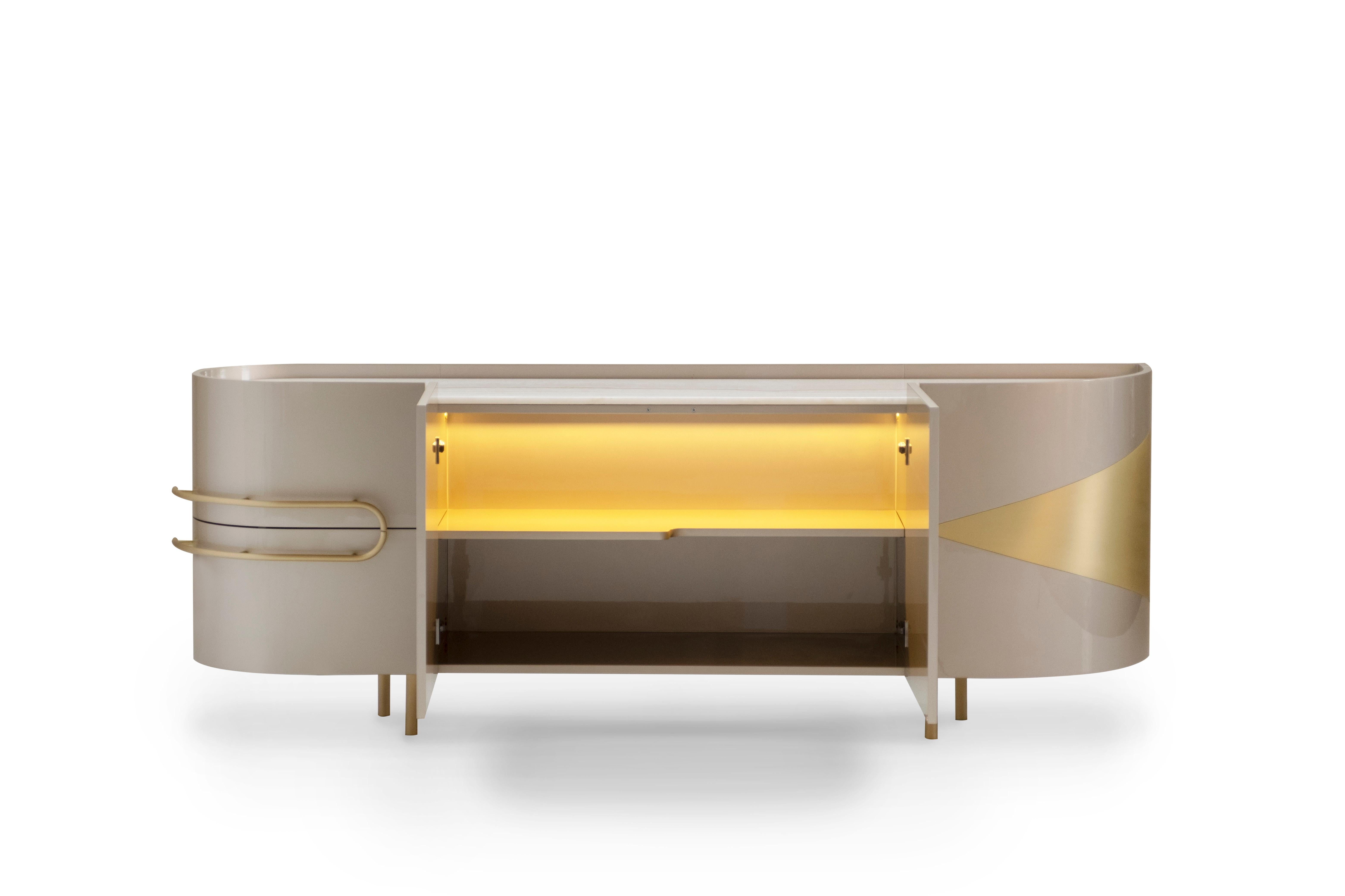 Portuguese Modern Olival Sideboard, Onyx Stone Brass, Handmade in Portugal by Greenapple For Sale