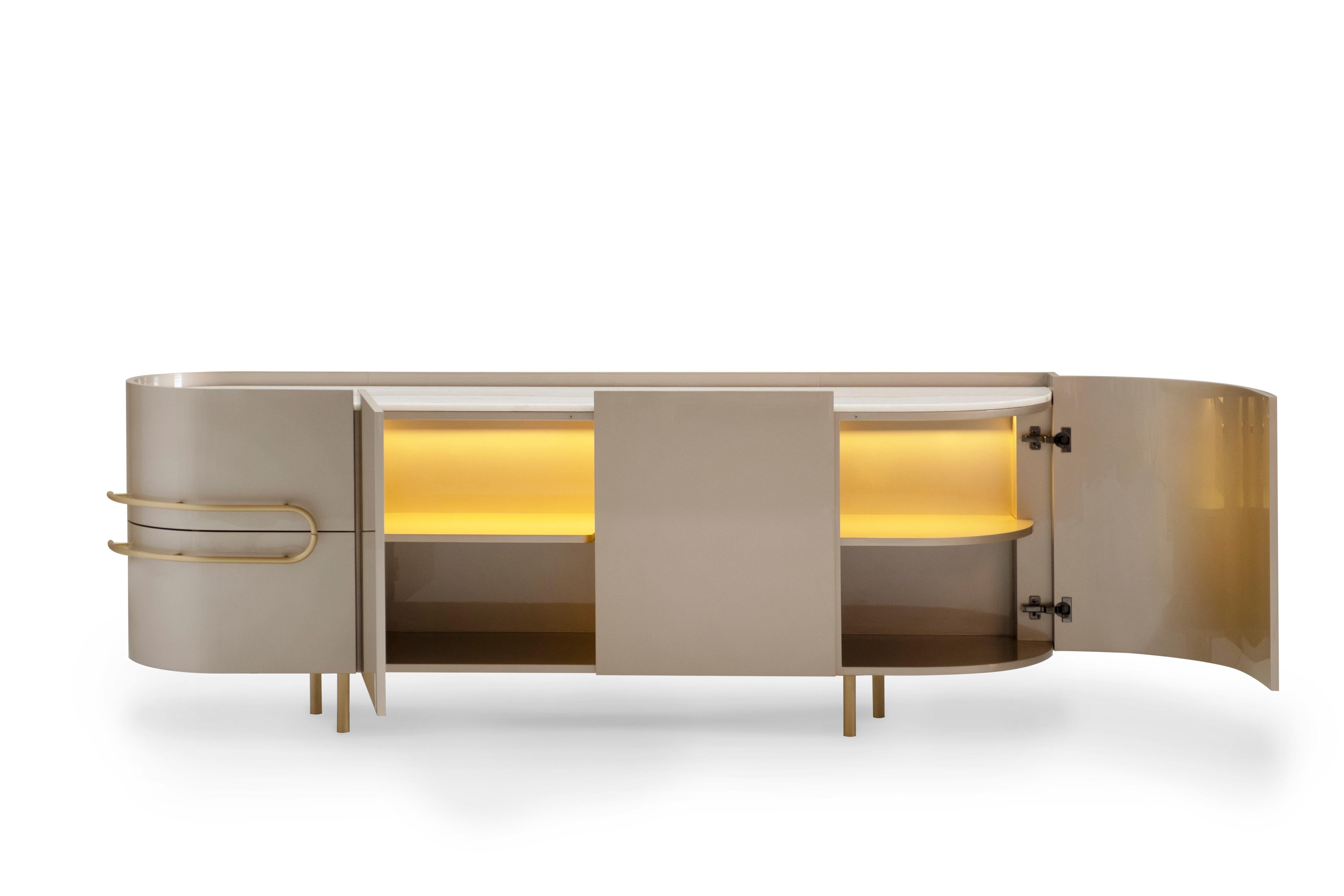 Portuguese Modern Olival Sideboard, Onyx Stone Brass, Handmade in Portugal by Greenapple For Sale