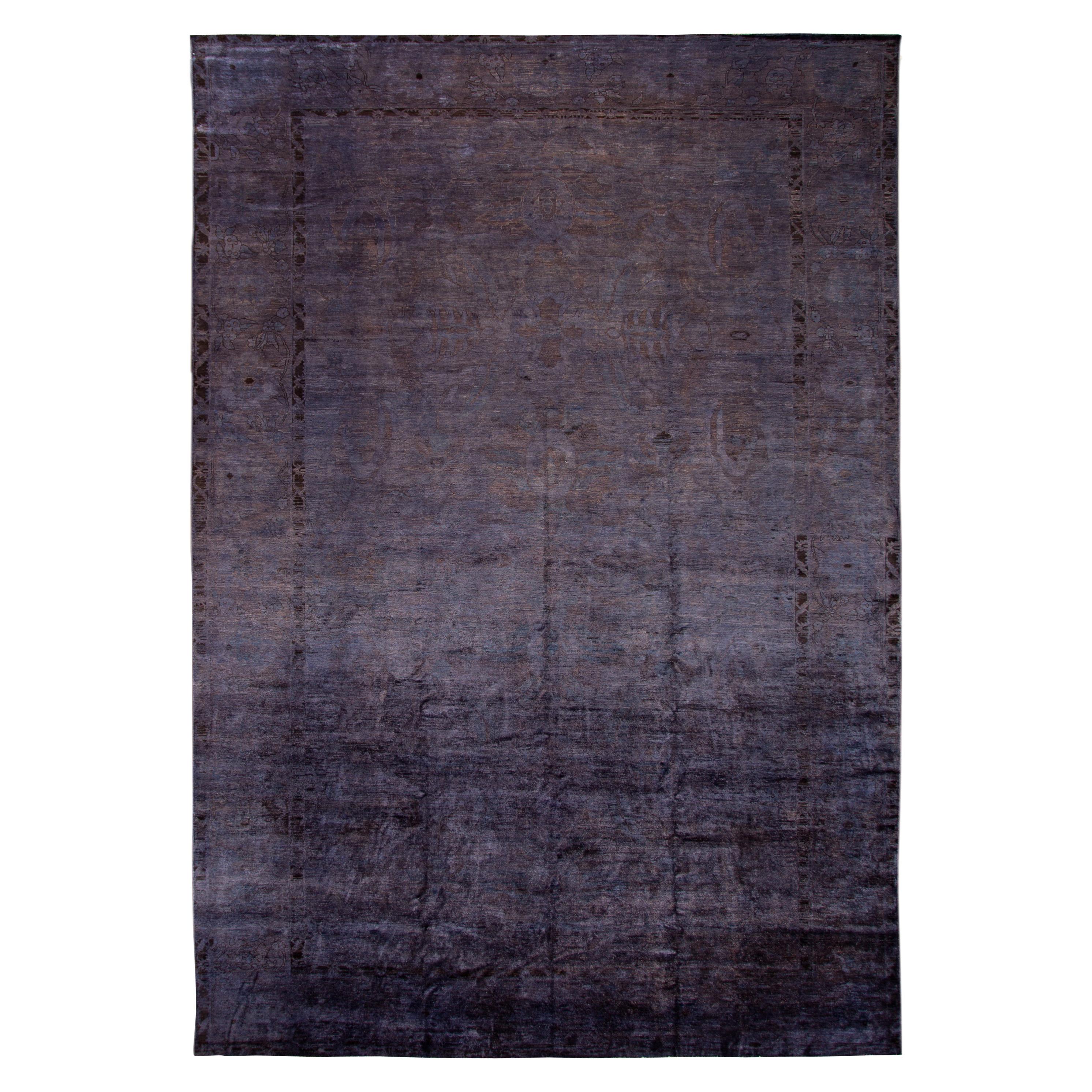 Allover Handmade Modern Overdyed Wool Rug with A Gray Field For Sale