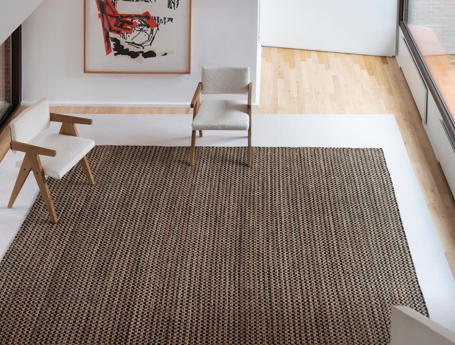 Modern Handwoven Paddle Dhurrie Jute Carpet Rug Black and Natural Brown In New Condition For Sale In Madrid, ES