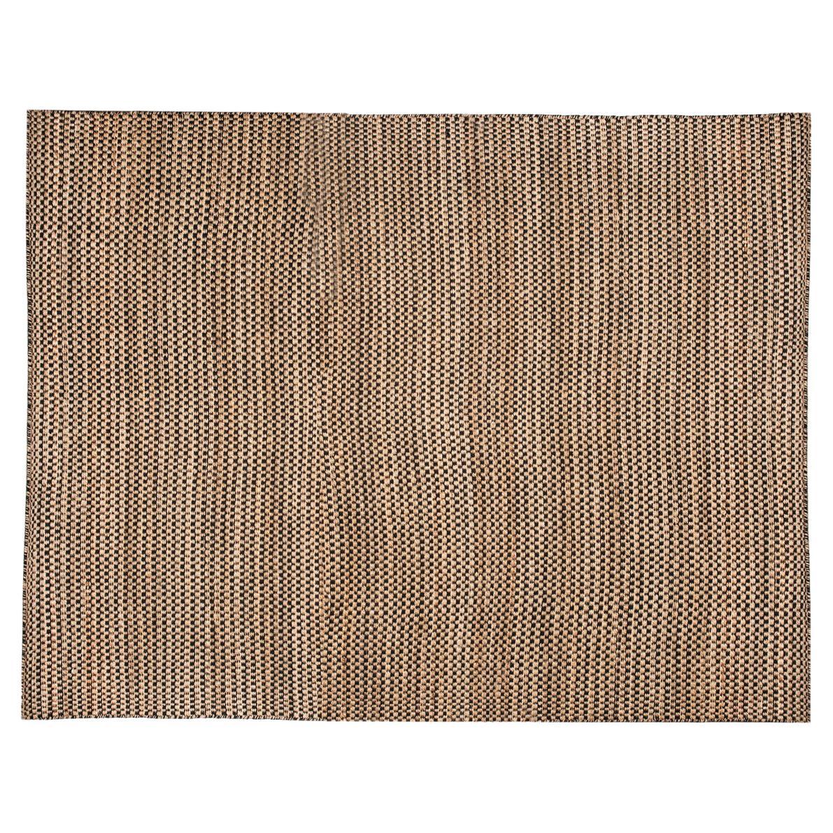 Modern Handwoven Paddle Dhurrie Jute Carpet Rug Black and Natural Brown For Sale