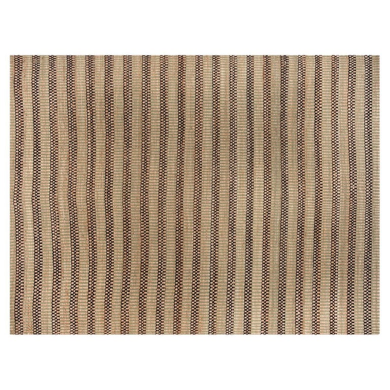 Modern Handwoven Paddle Dhurrie Jute Carpet Rug Green Black and Natural
