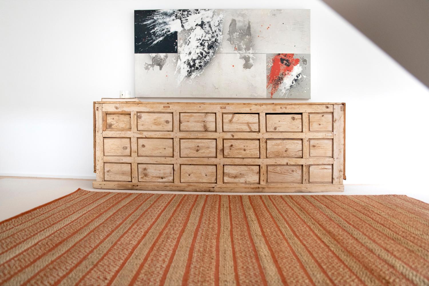 Modern Handwoven Paddle Dhurrie Jute Carpet Rug Orange & Natural Geometric For Sale 6