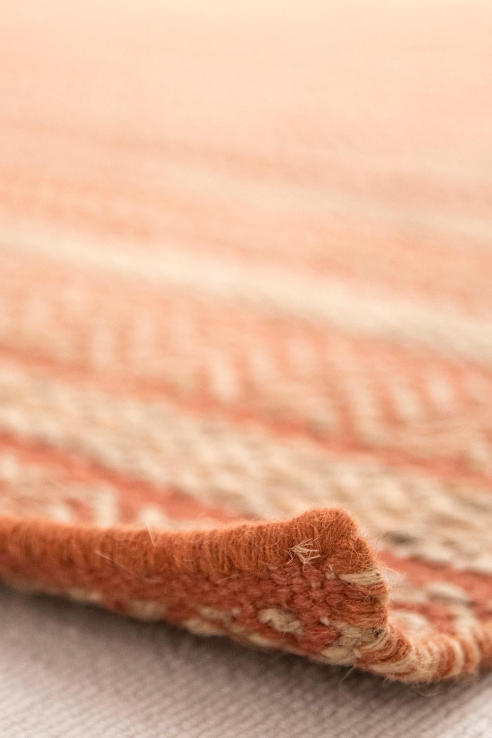 Modern Handwoven Paddle Dhurrie Jute Rug Orange & Natural Brown Small Pattern For Sale 8