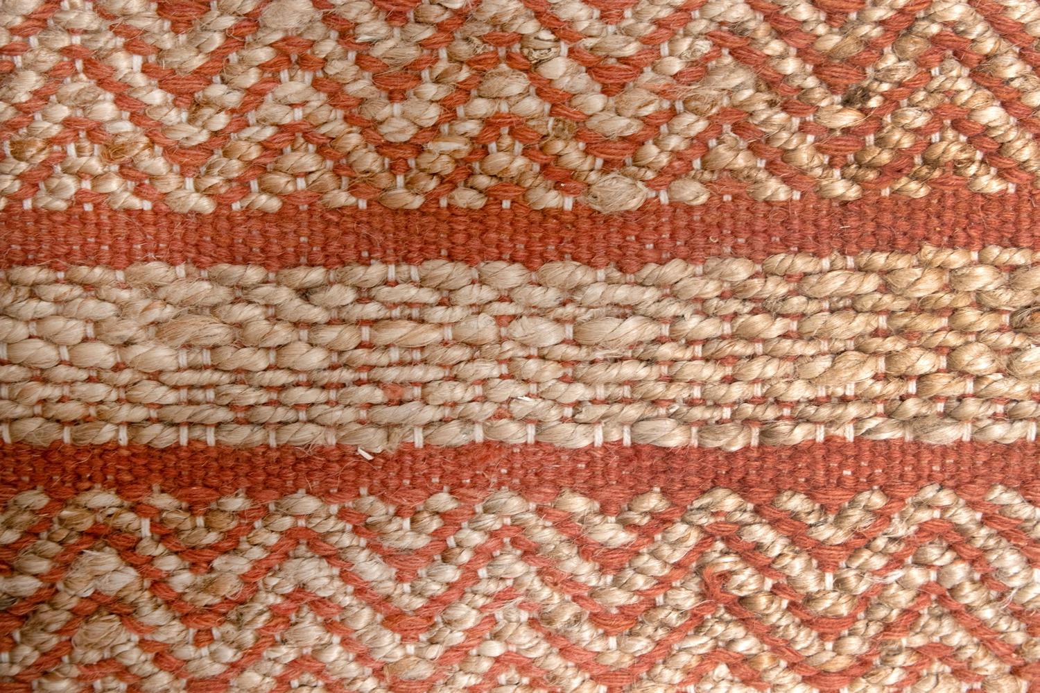 Modern Handwoven Paddle Dhurrie Jute Carpet Rug Orange & Natural Geometric For Sale 9
