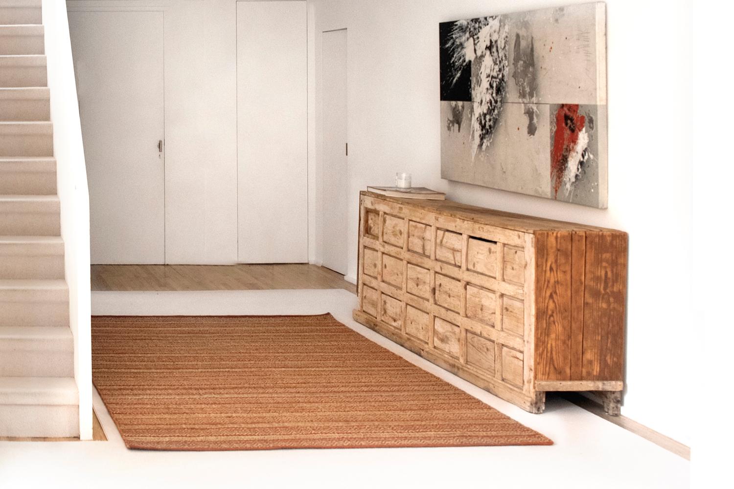 Modern Handwoven Paddle Dhurrie Jute Carpet Rug Orange & Natural Geometric For Sale 3