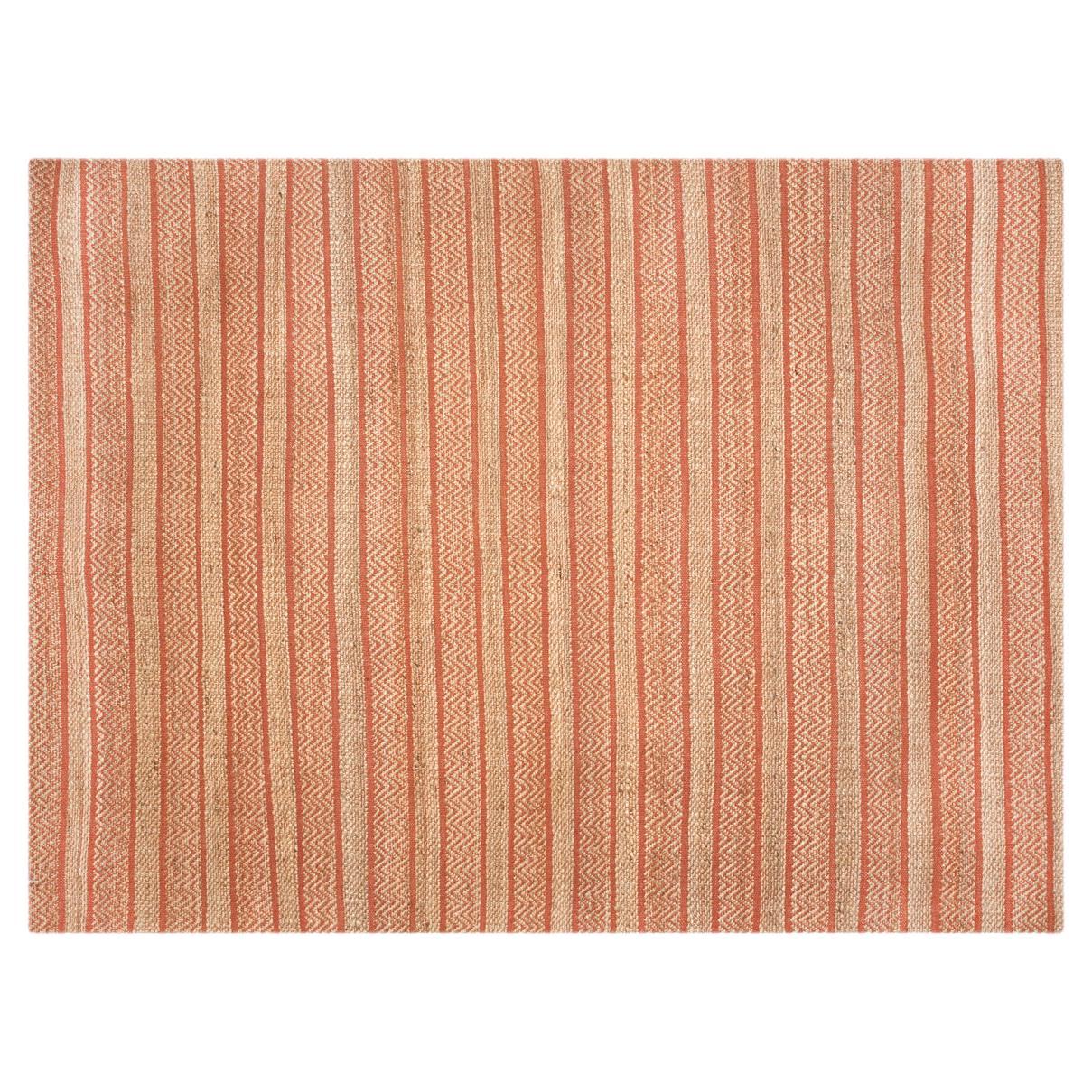 Modern Handwoven Paddle Dhurrie Jute Rug Orange & Natural Brown Small Pattern For Sale