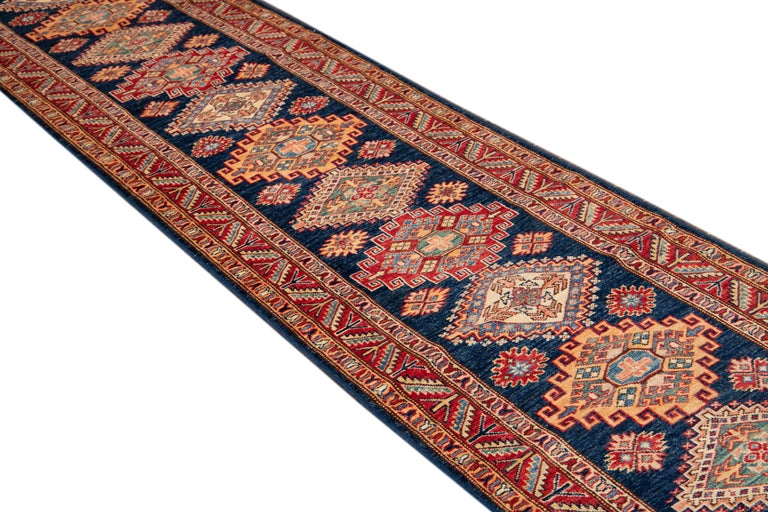 21st Century Modern Pakistan Kazak Tribal Wool Long Runner For Sale at ...