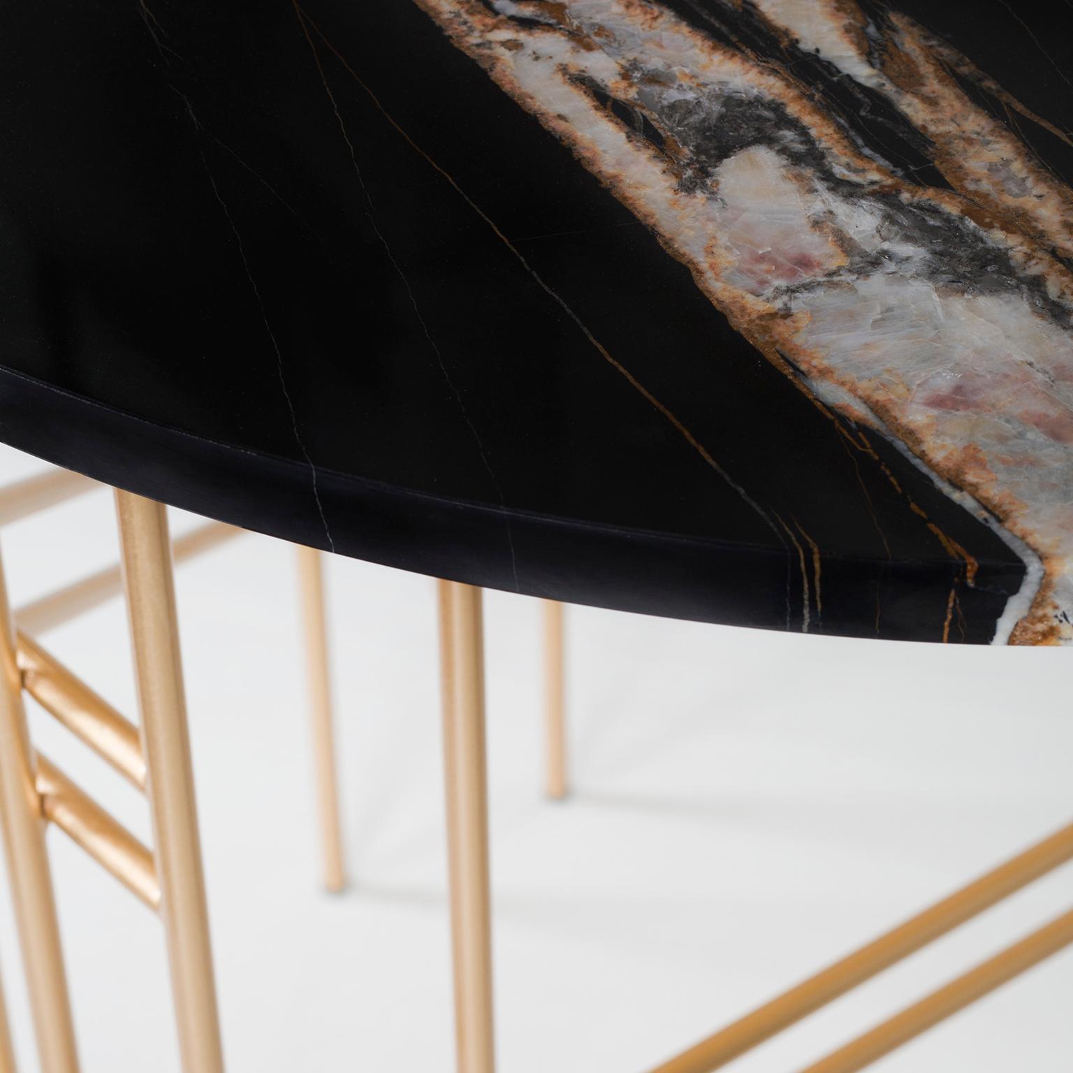 Onyx Modern Palafita Side Table, Sahara Noir Marble, Handmade Portugal by Greenapple For Sale