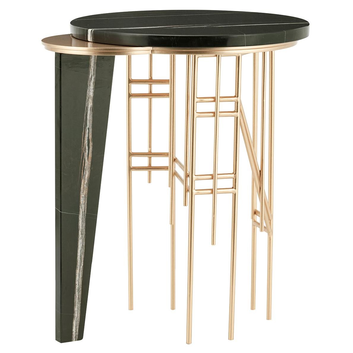 Modern Palafita Side Table, Sahara Noir Marble, Handmade Portugal by Greenapple