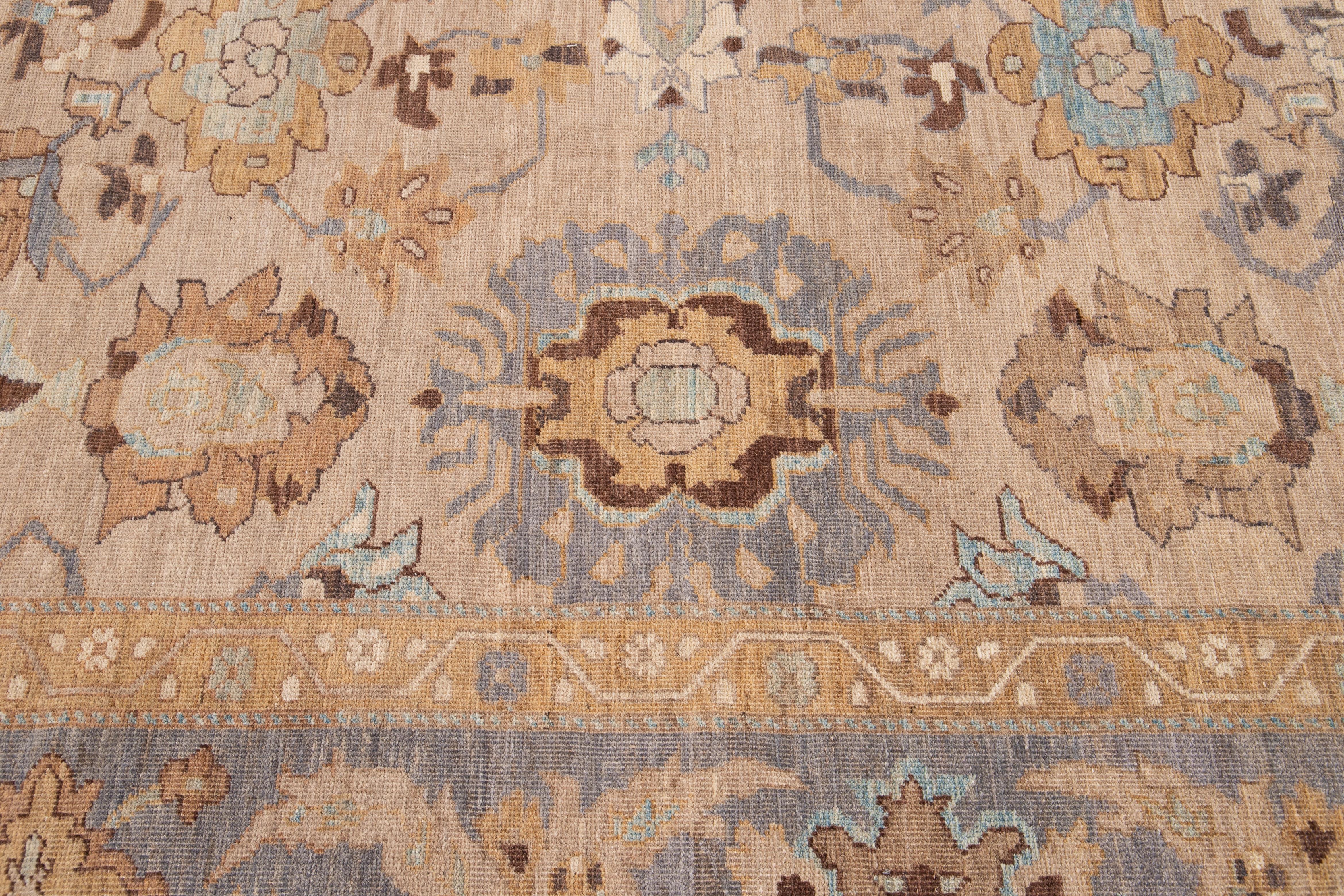 Tan Modern Persian Sultanabad Handmade Floral Oversize Wool Rug For Sale 3
