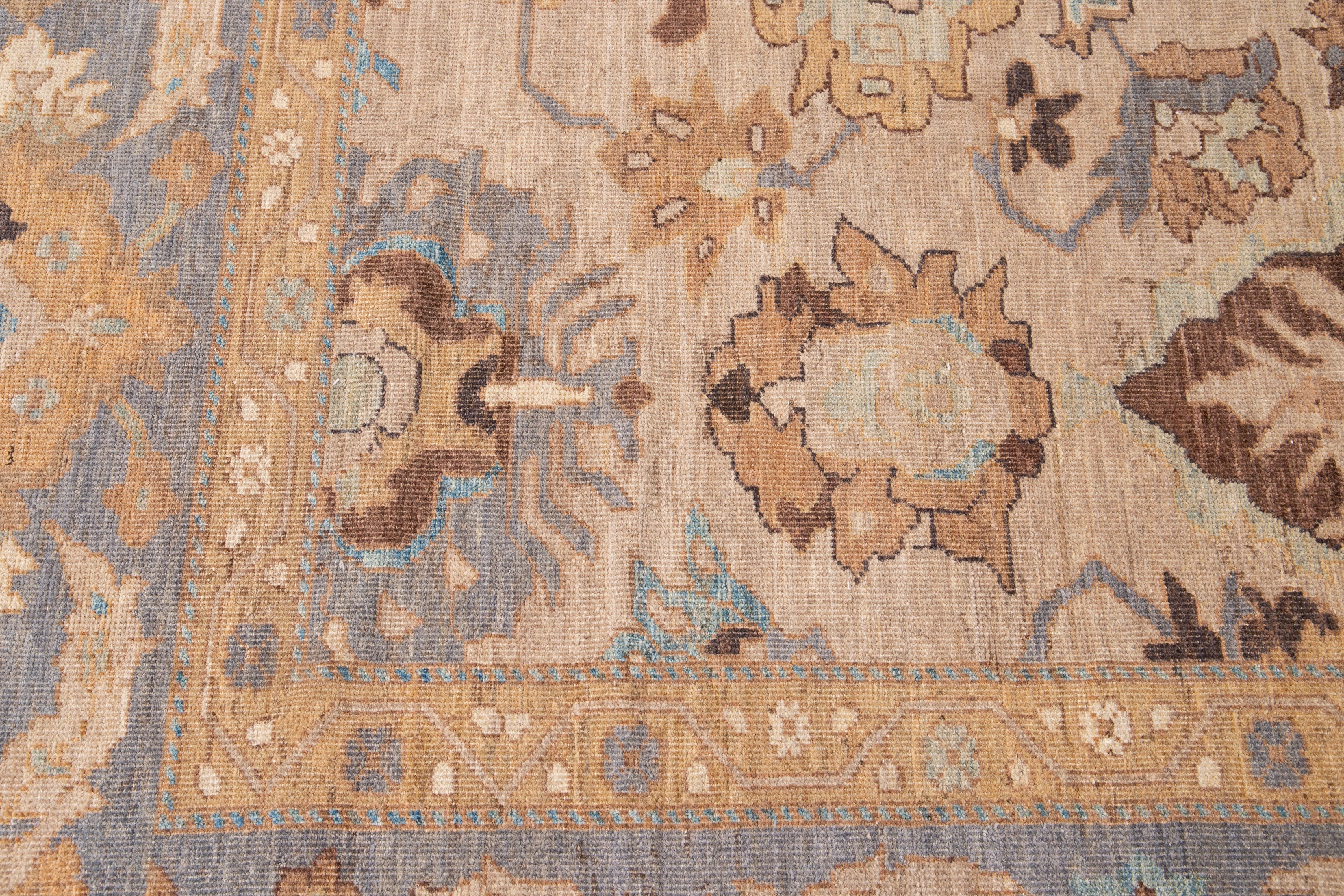 Tan Modern Persian Sultanabad Handmade Floral Oversize Wool Rug For Sale 4