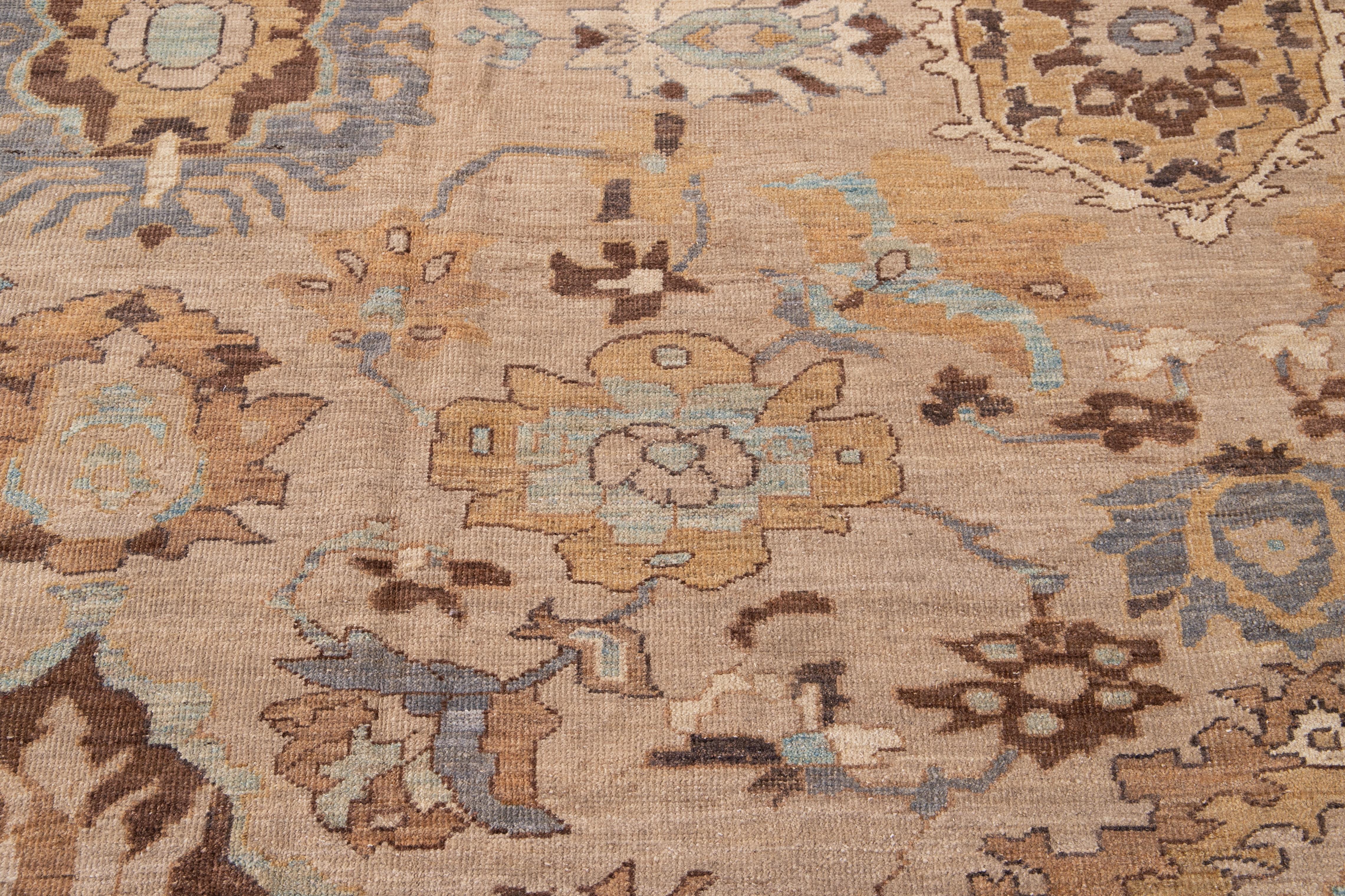 Tan Modern Persian Sultanabad Handmade Floral Oversize Wool Rug For Sale 7