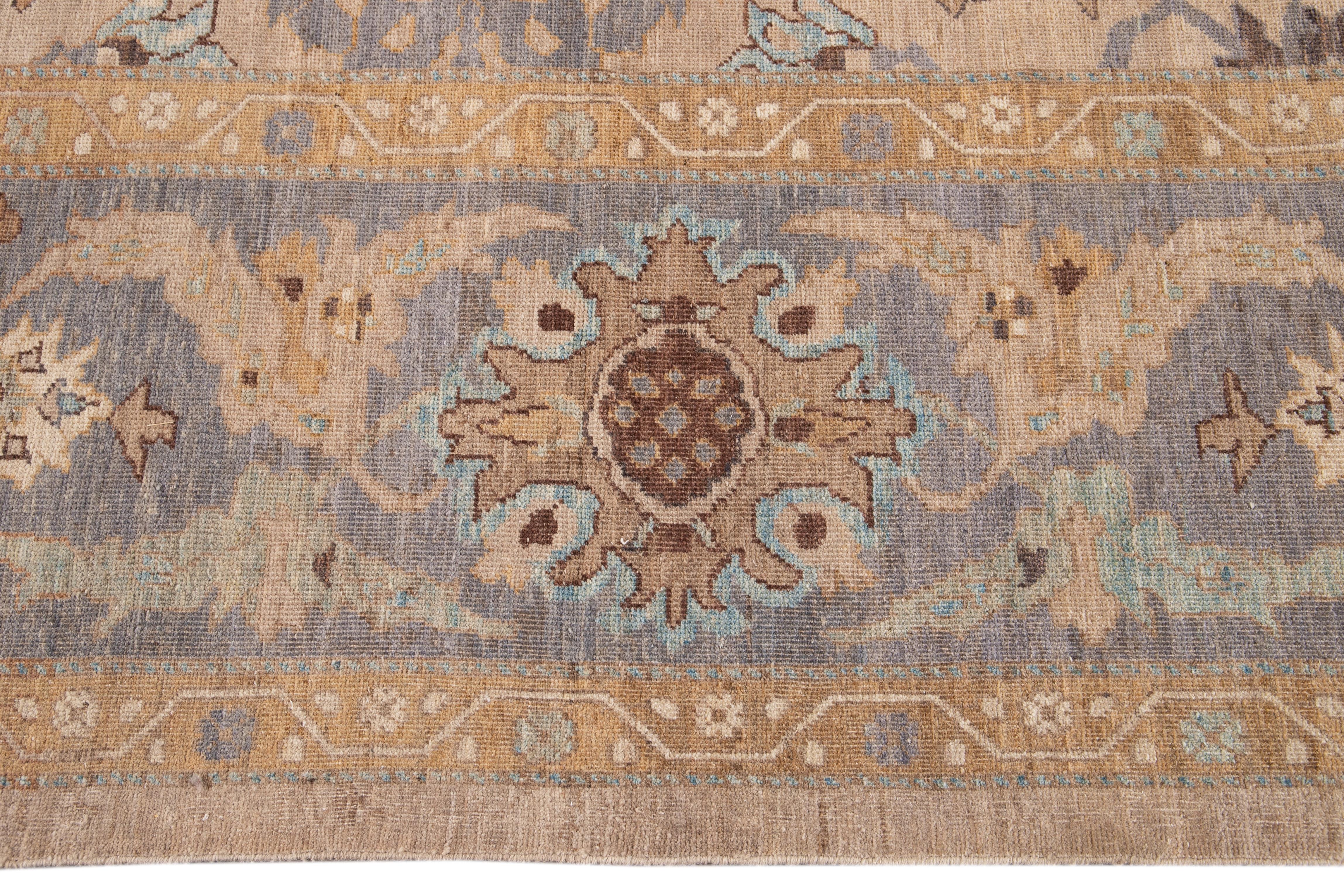 Tan Modern Persian Sultanabad Handmade Floral Oversize Wool Rug For Sale 1