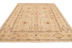 21st Century Modern Beige Peshawar Wool Rug With Floral Motif