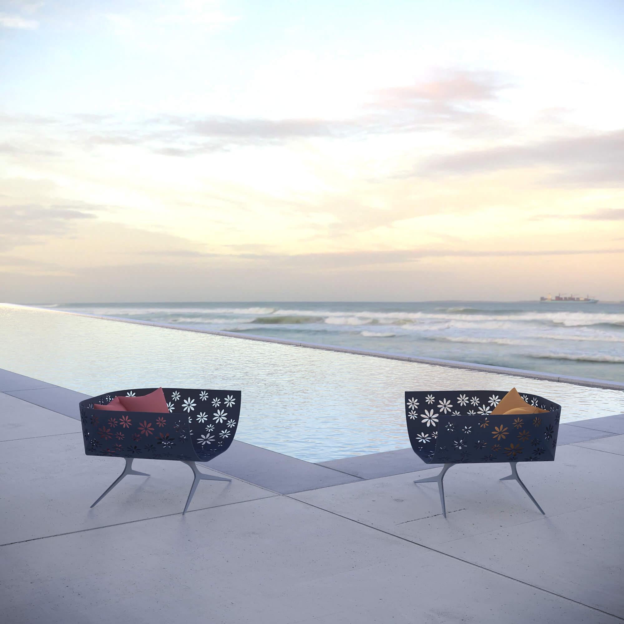 Moderner rosa & grüner Lounge-Sessel mit geschwungener Rückenlehne und geschnittenen Blumen im Angebot 3