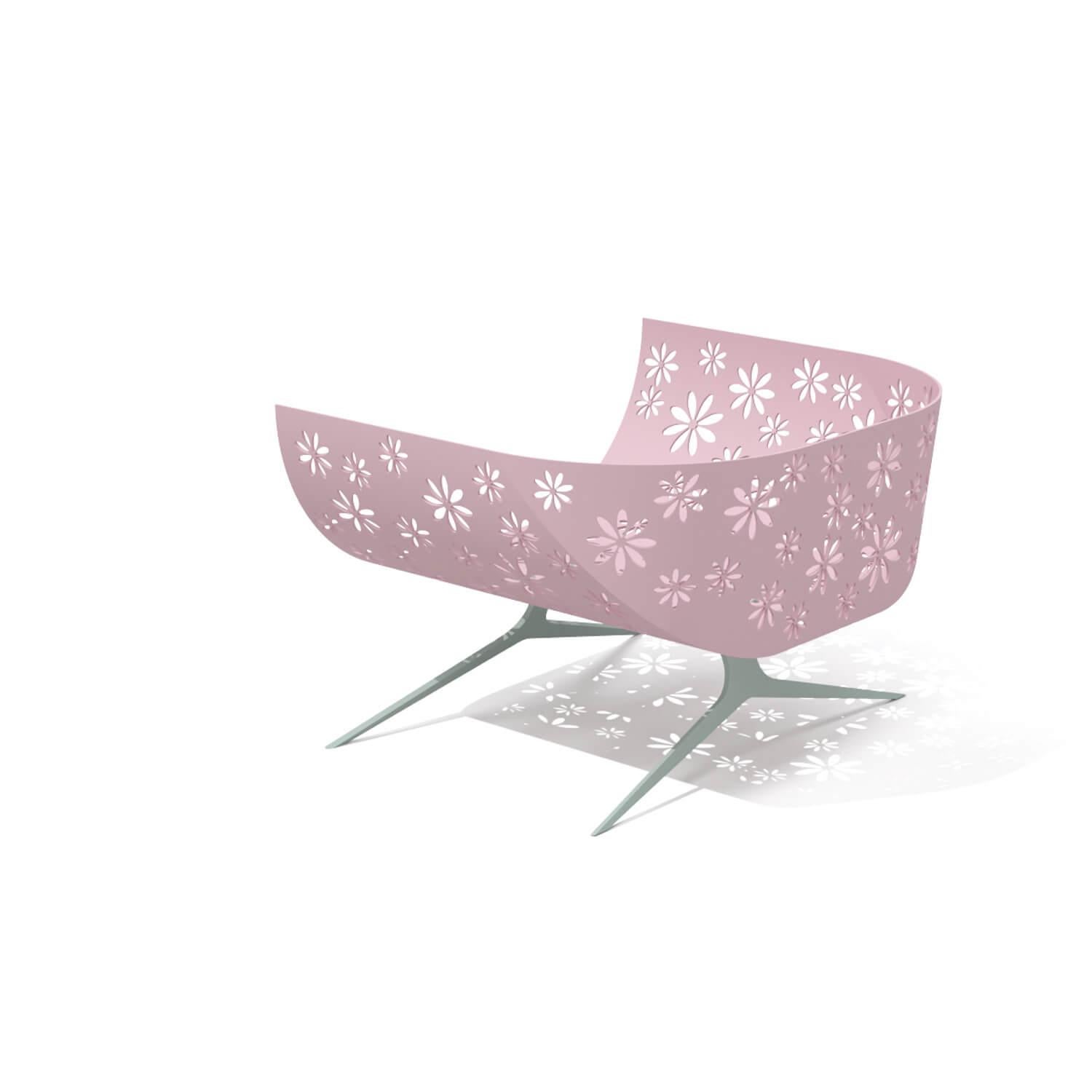 Hand-Crafted Modern Pink & Green Outdoor Lounge Armchair Curved Back with Cutted Flowers For Sale