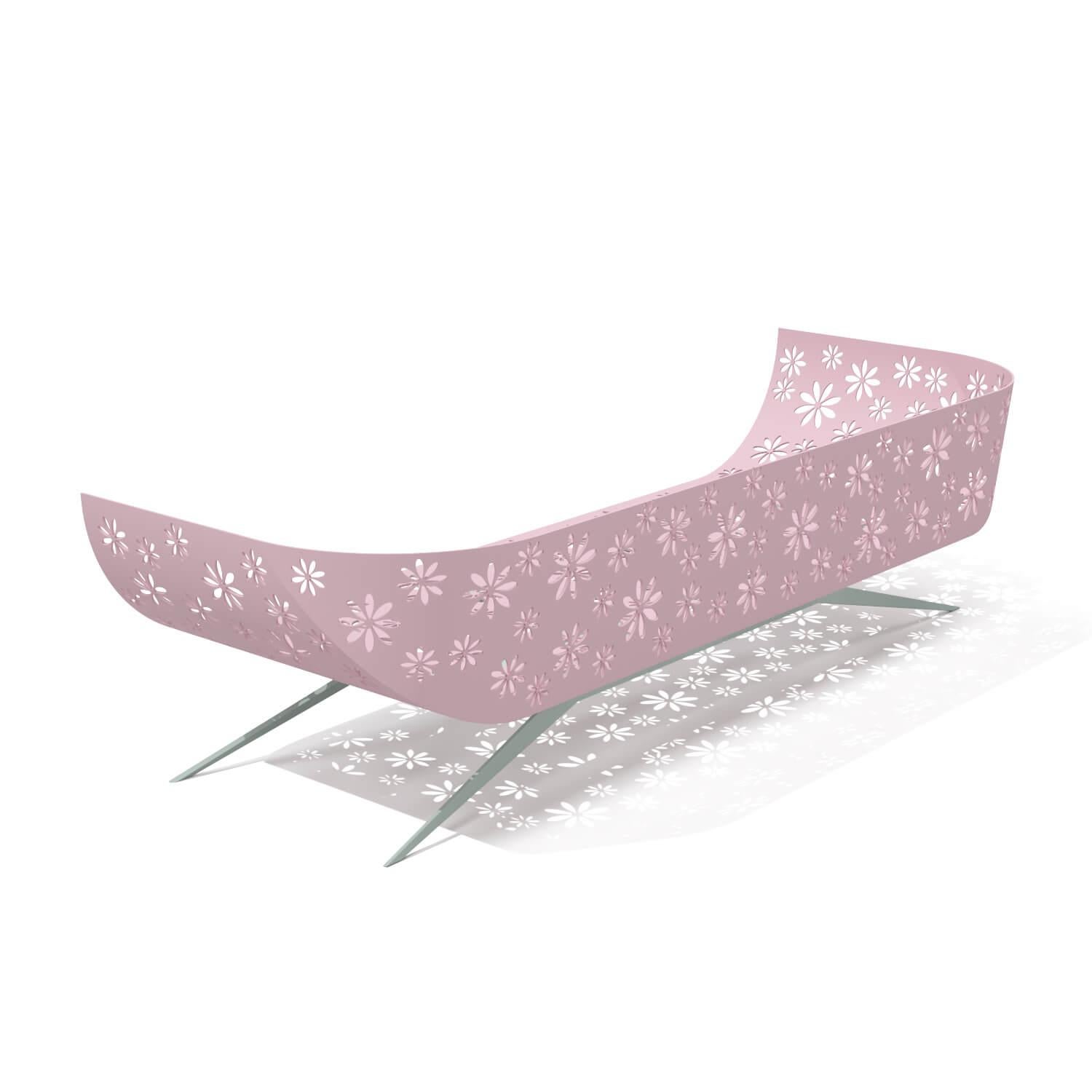 Painted Modern Pink & Green Outdoor Three-Seater Sofa Curved Back with Cutted Flowers For Sale