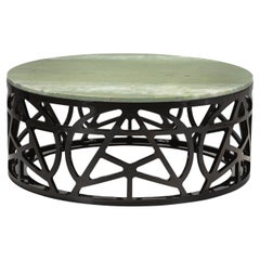 Art Deco Pyrite Coffee Table with Green Crystal Marble Handcrafted by Greenapple