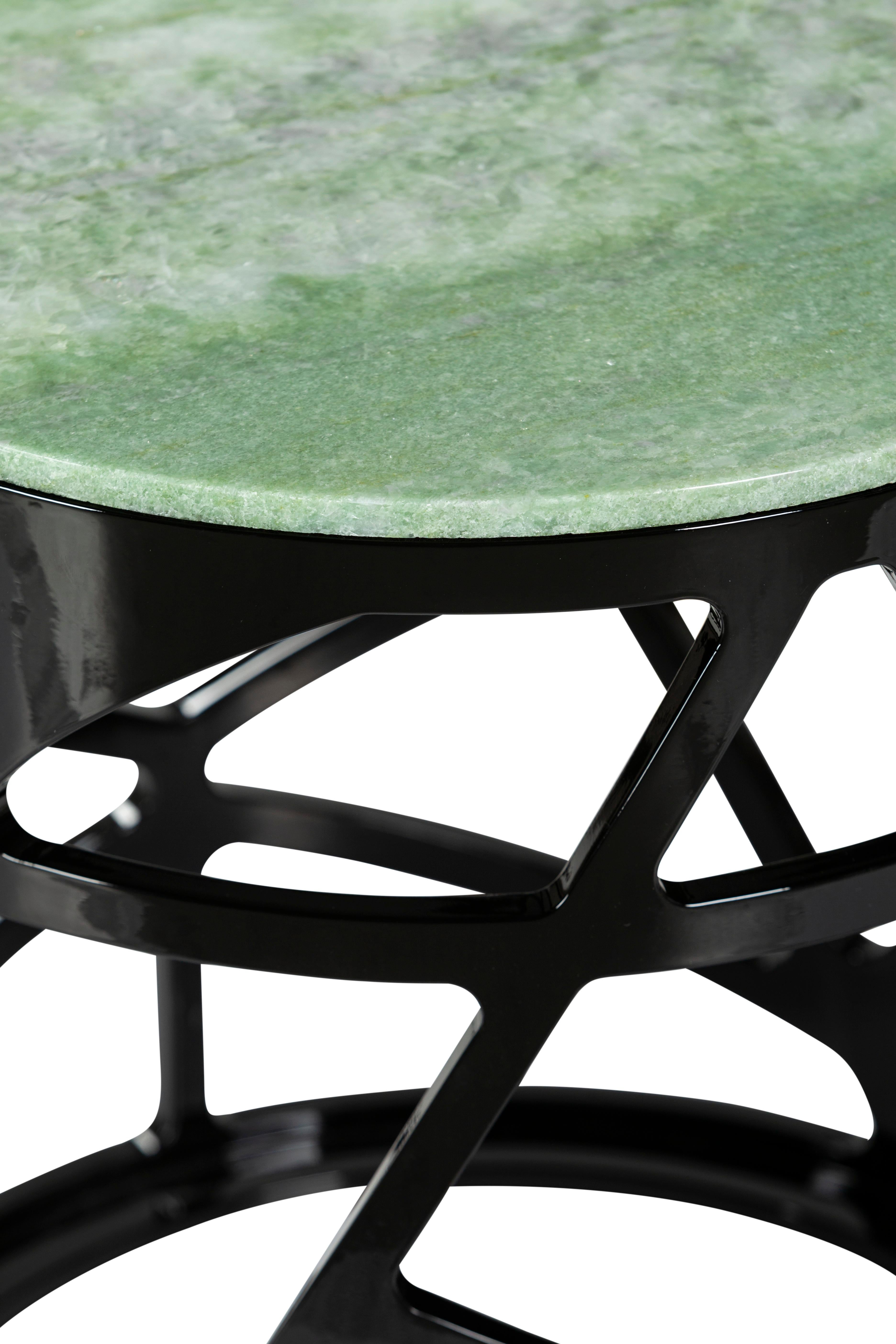 Poli Table d'appoint Art Déco Pyrite, marbre vert, fabriquée à la main au Portugal par Greenapple en vente
