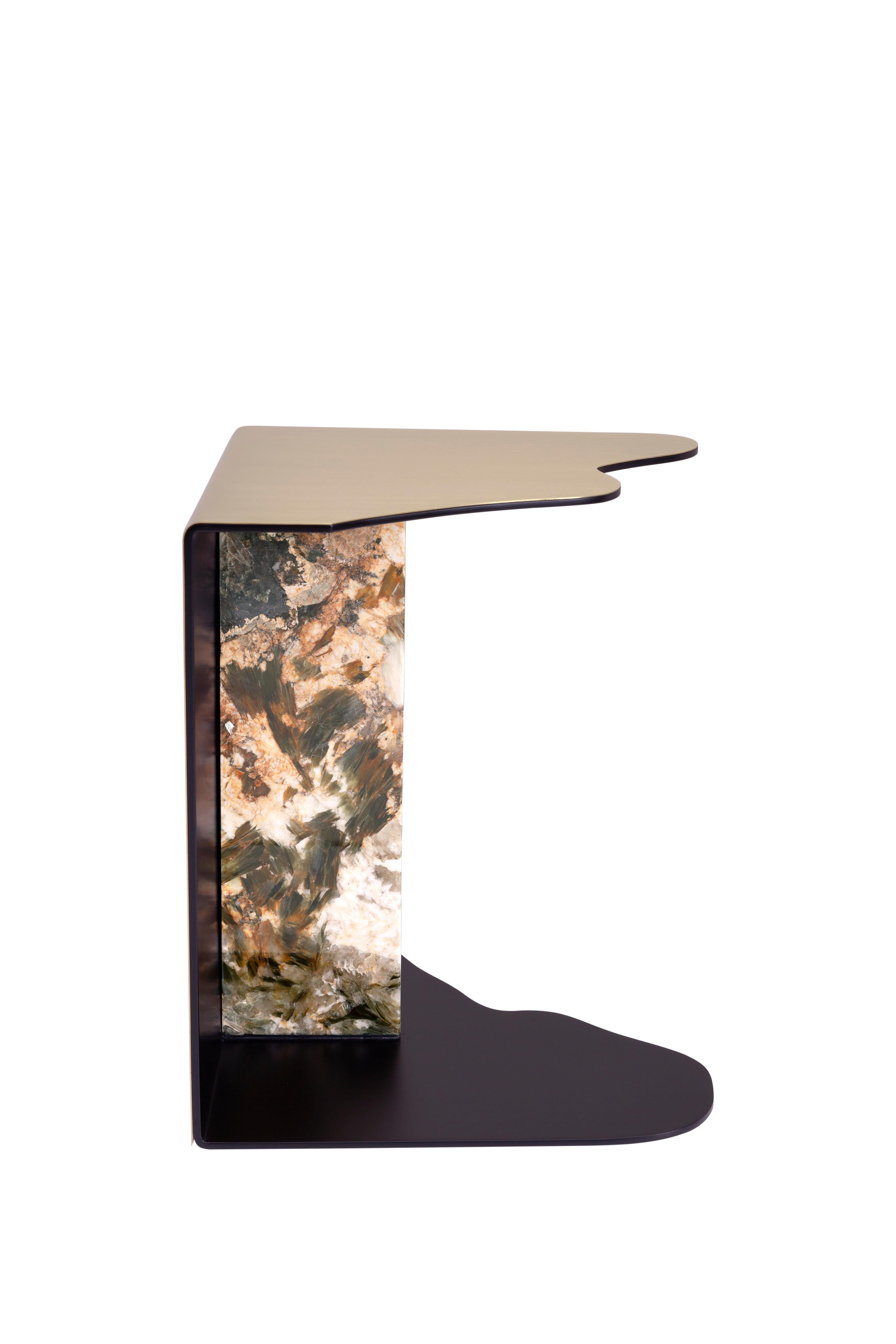 Brushed Modern Raw Side Table Patagonia Stone Brass Handmade in Portugal by Greenapple For Sale
