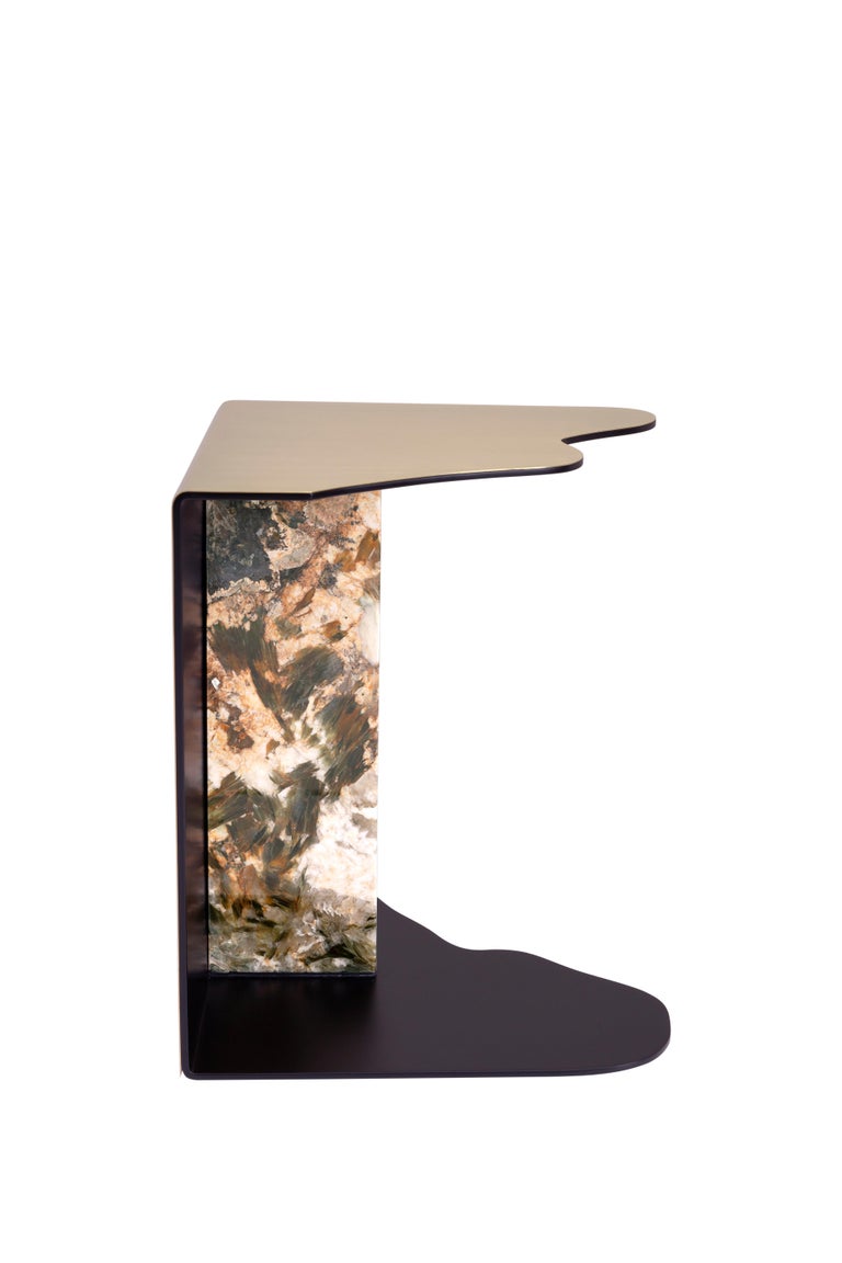 Brushed Greenapple Side Table, Raw Side Table, Patagonia Granite, Handmade in Portugal For Sale