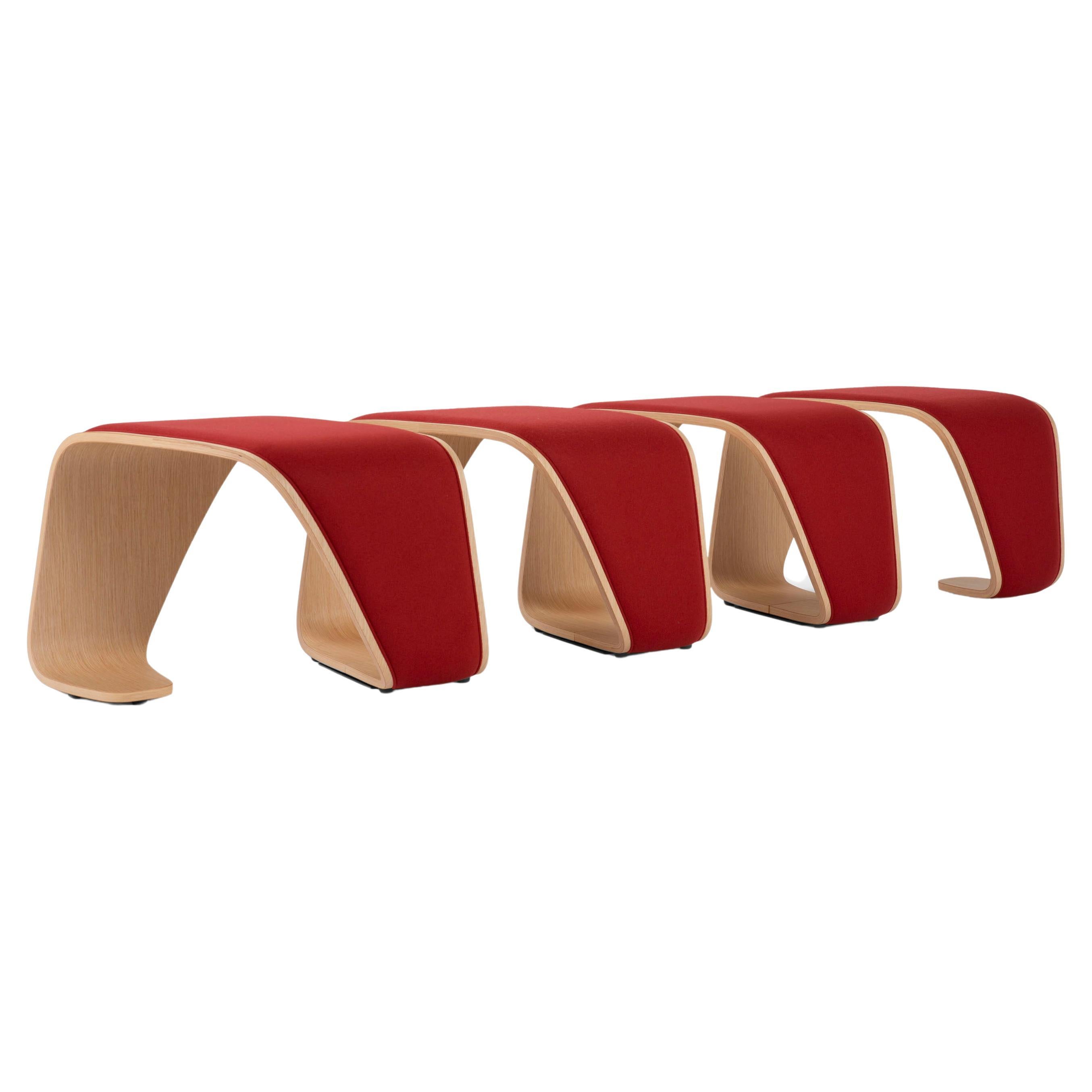 21st Century Modern Red 3 Wooden Seater Upholstered Bench DNA