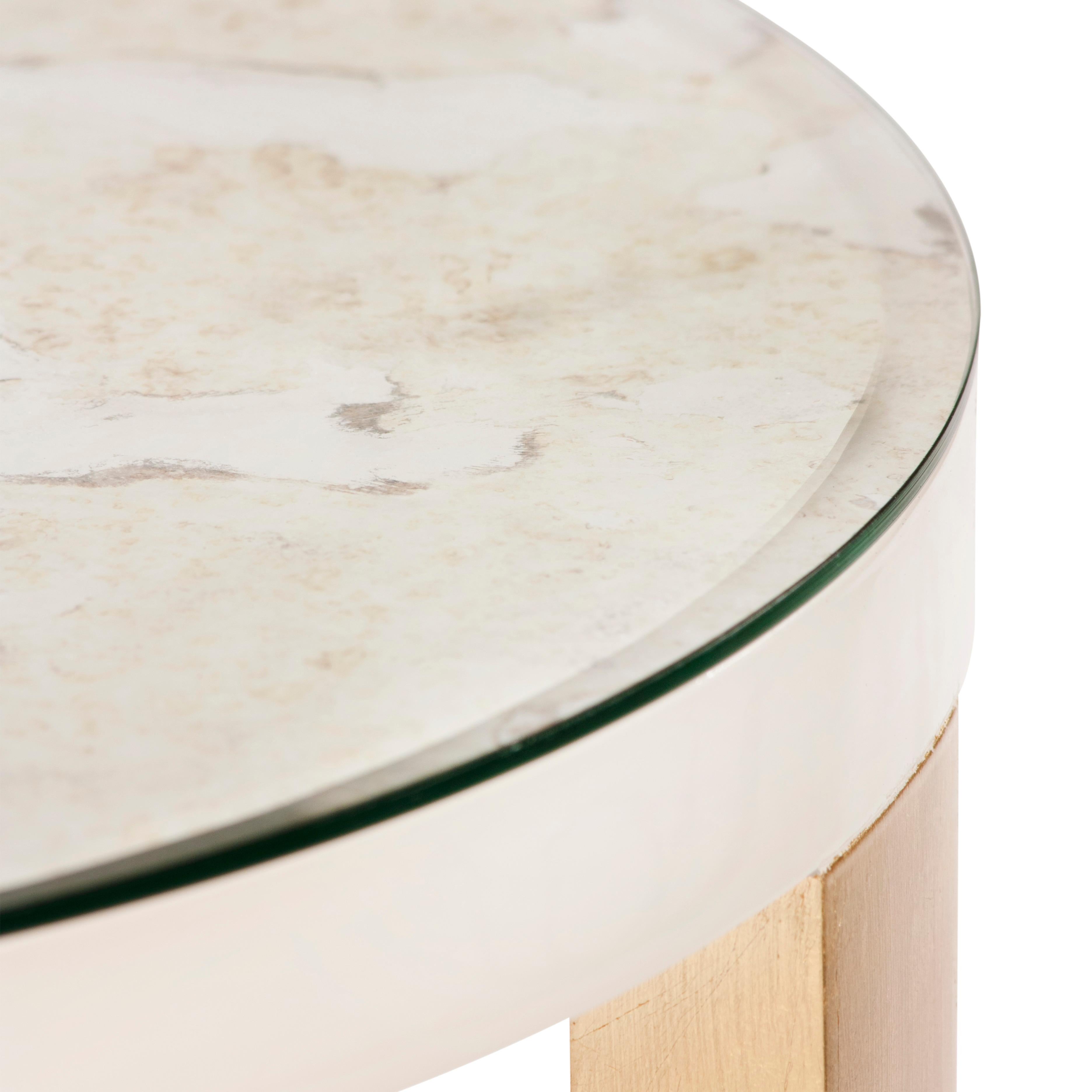 Art Deco Rubin-Beistelltisch Calacatta-Marmor mit Blattgold Handgefertigte Portugal Greenapple im Angebot 2