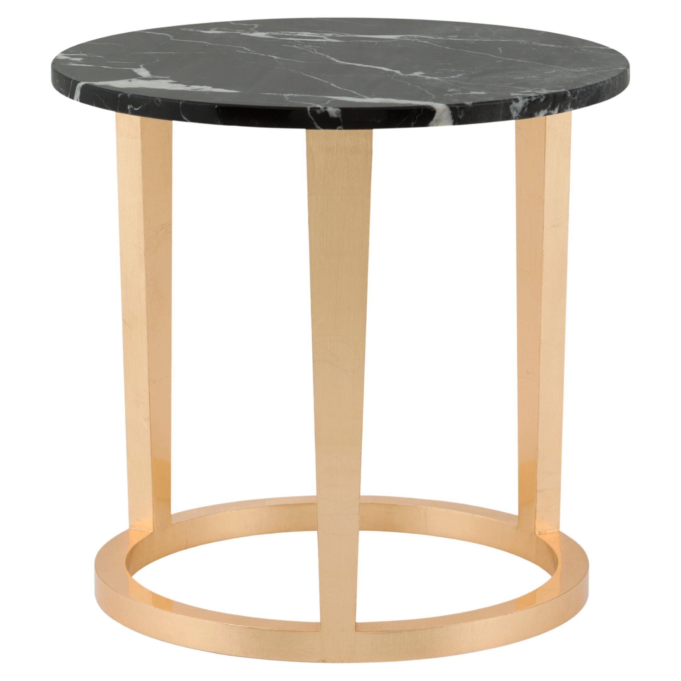 Art Deco Rubi Side Table with Nero Marquina Marble Handcrafted by Greenapple