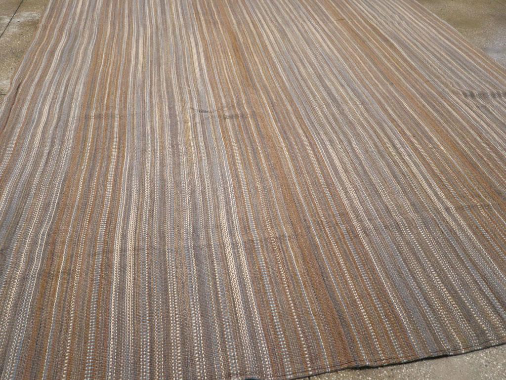 Wool 21st Century Modern Rustic Handmade Turkish Flatweave Room Size Carpet For Sale