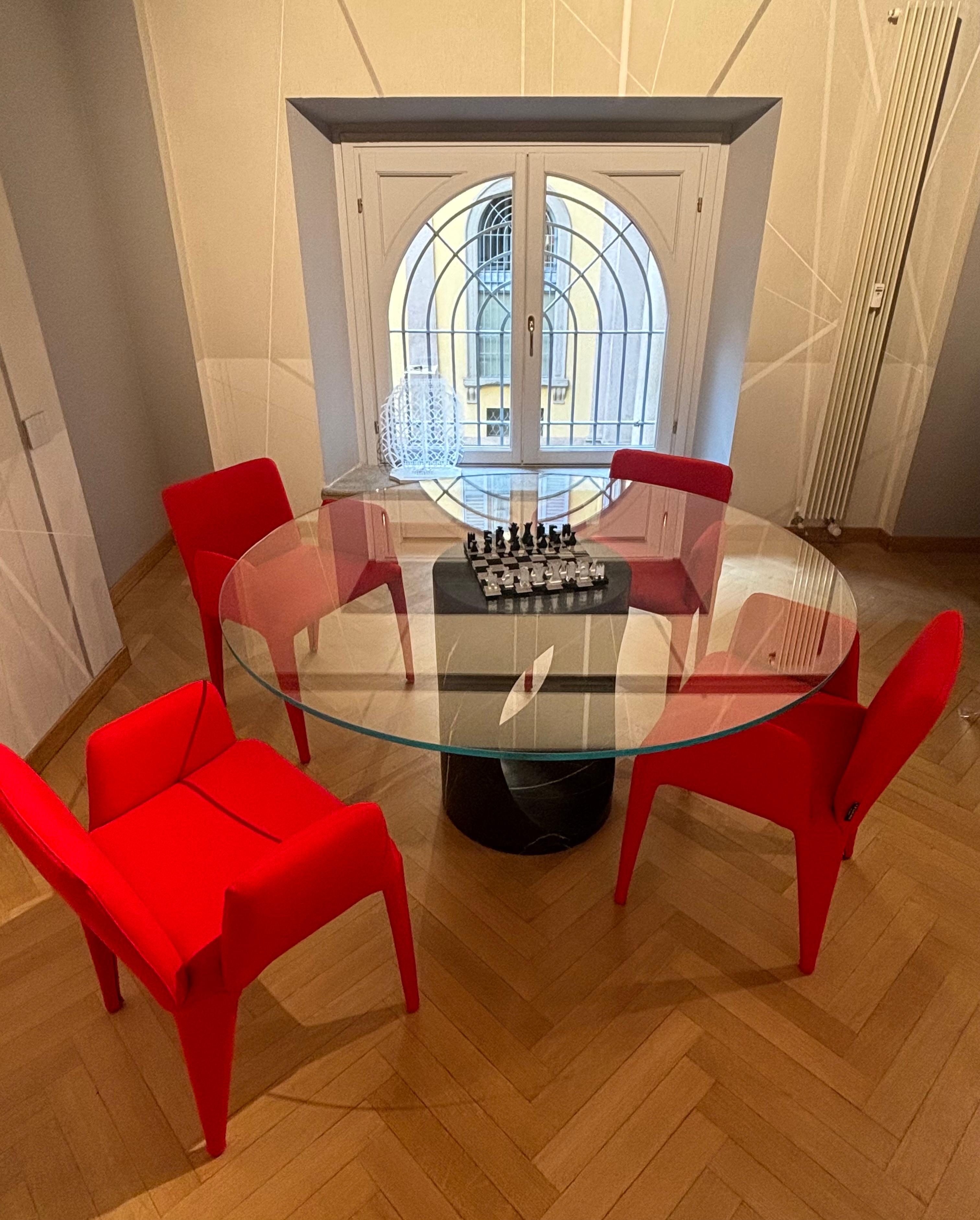 21st Century Modern Sculptural Marble Table From Block With Glass Top For Sale 1