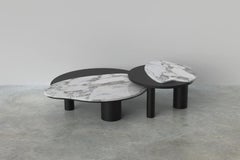Bordeira Nesting Coffee Tables Set of 2, Calacatta Strong Vein and Black Oak