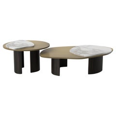 Modern Set of 2 Bordeira Coffee Tables with Calacatta Cremo Marble by Greenapple