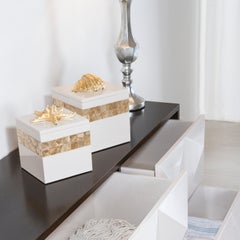 Set/2 Wooden Boxes, Beige, Gold Leaf, Handmade in Portugal by Lusitanus Home