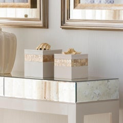 Set/2 Wooden Boxes, Beige, Gold Leaf, Handmade in Portugal by Lusitanus Home