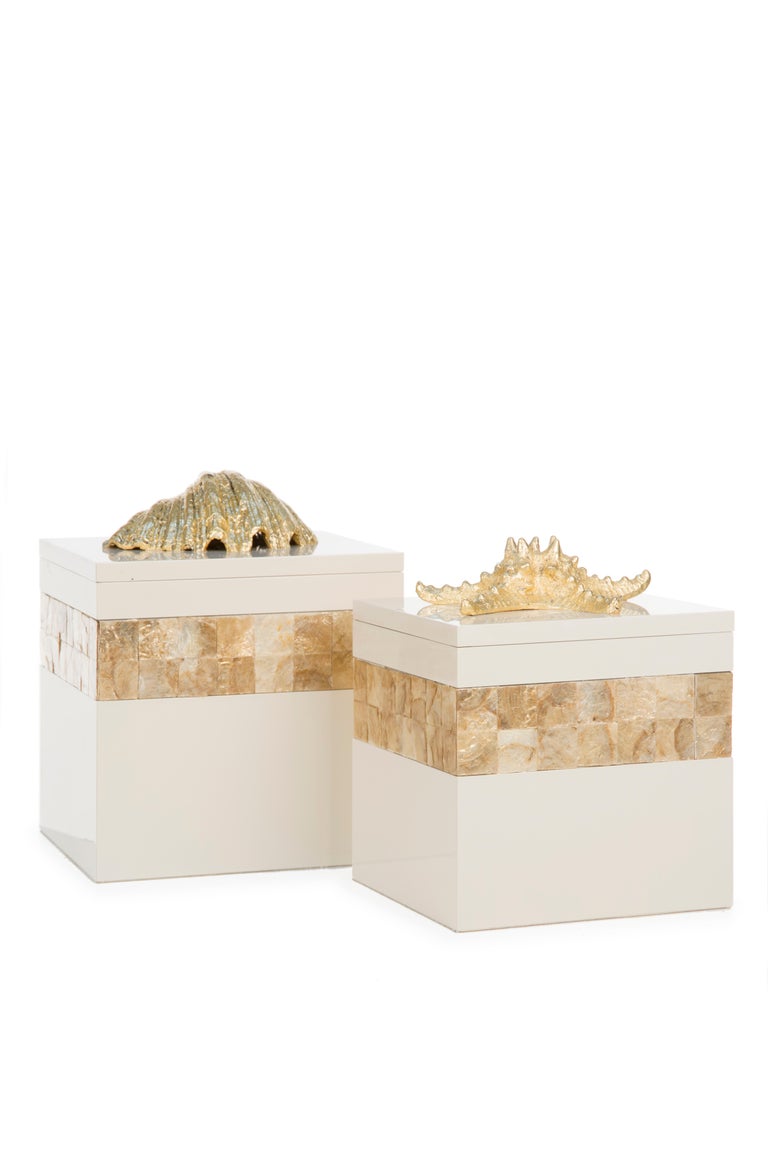 Gold Leaf Modern Set of 2 Boxes Handcrafted in Portugal by Greenapple For Sale