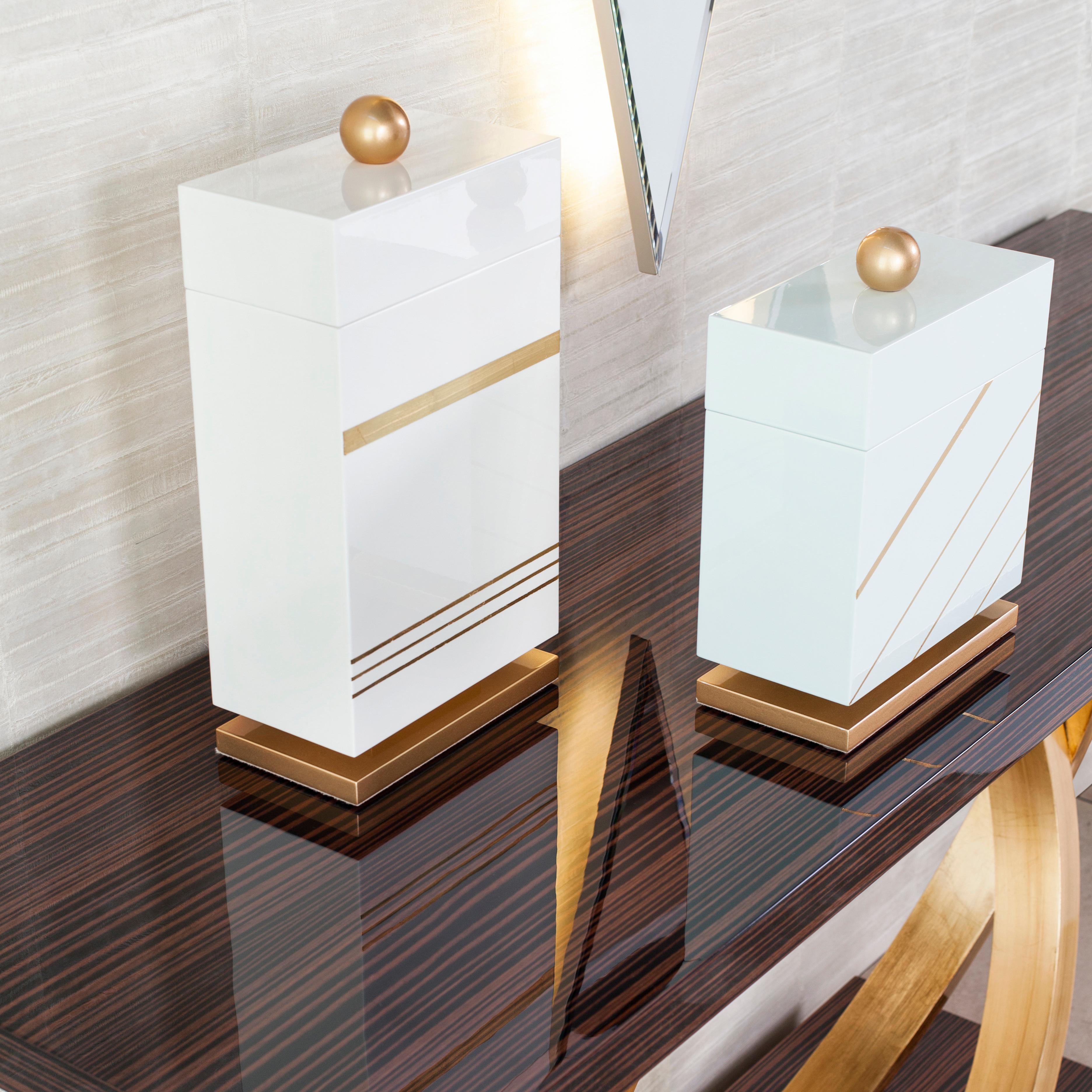 Lanzarote Boxes, Lusitanus Home Collection, Handcrafted in Portugal - Europe by Lusitanus Home.

Lanzarote box set includes two wooden boxes, perfect to be displayed together and enrich your room decor.

The white and light-blue boxes with gold leaf