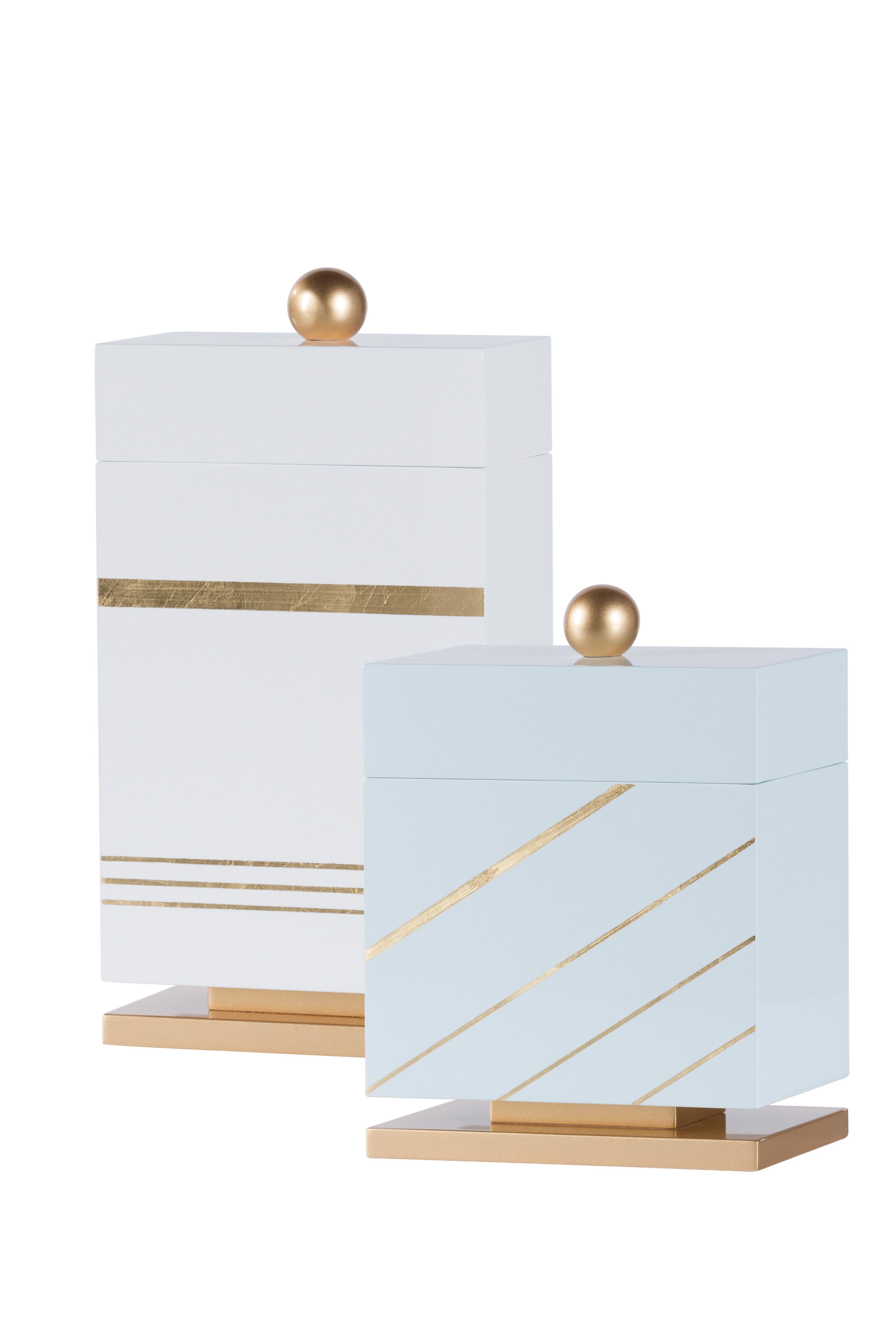 Gilt Set/2 Boxes, White and Light-Blue, Handmade in Portugal by Lusitanus Home For Sale
