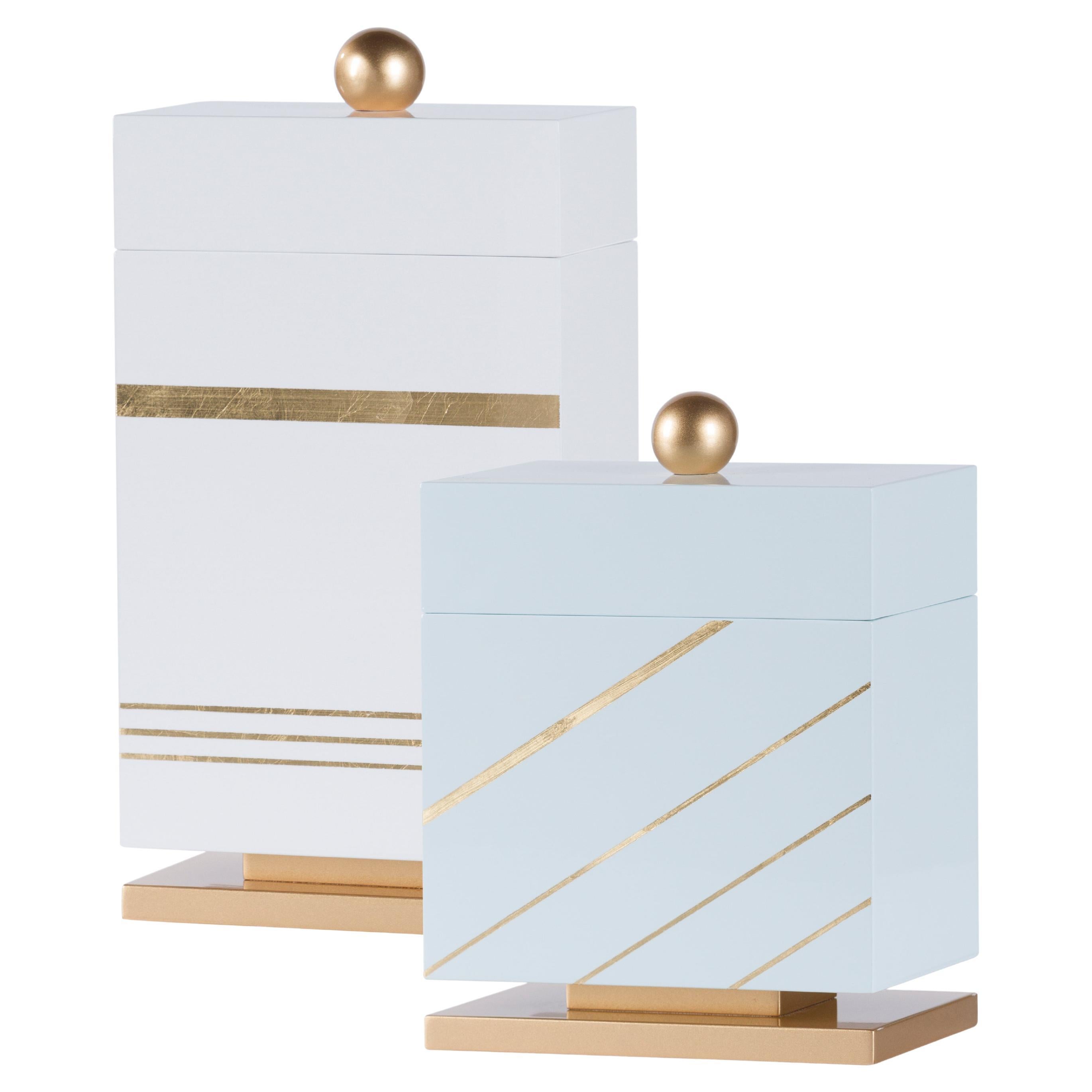 Set/2 Boxes, White and Light-Blue, Handmade in Portugal by Lusitanus Home For Sale