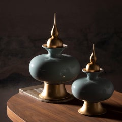 Set/2 Topf, Keramiktöpfe, grün, handgefertigt in Portugal von Lusitanus Home