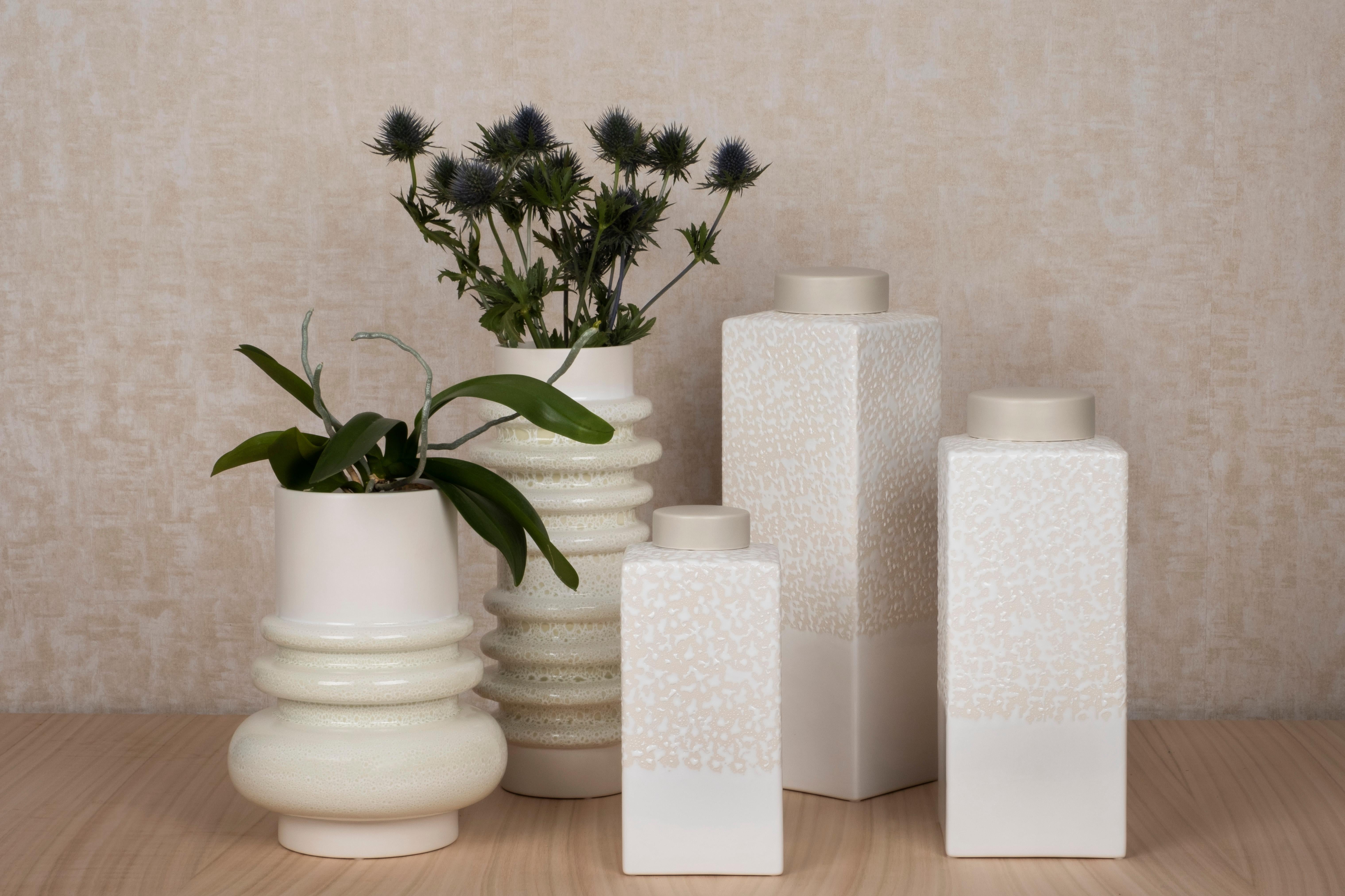 Hailey & Henry Pots, Lusitanus Home Collection, Handcrafted in Portugal - Europe by Lusitanus Home.

This beautiful set includes two waterproof ceramic vases and three pots, perfect to be displayed together in endless combinations, with or without