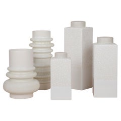 Set/5 Ceramic Pots, White, Handmade in Portugal by Lusitanus Home