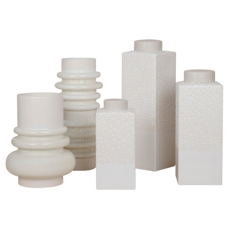 Set/5 Ceramic Pots, White, Handmade in Portugal by Lusitanus Home For Sale