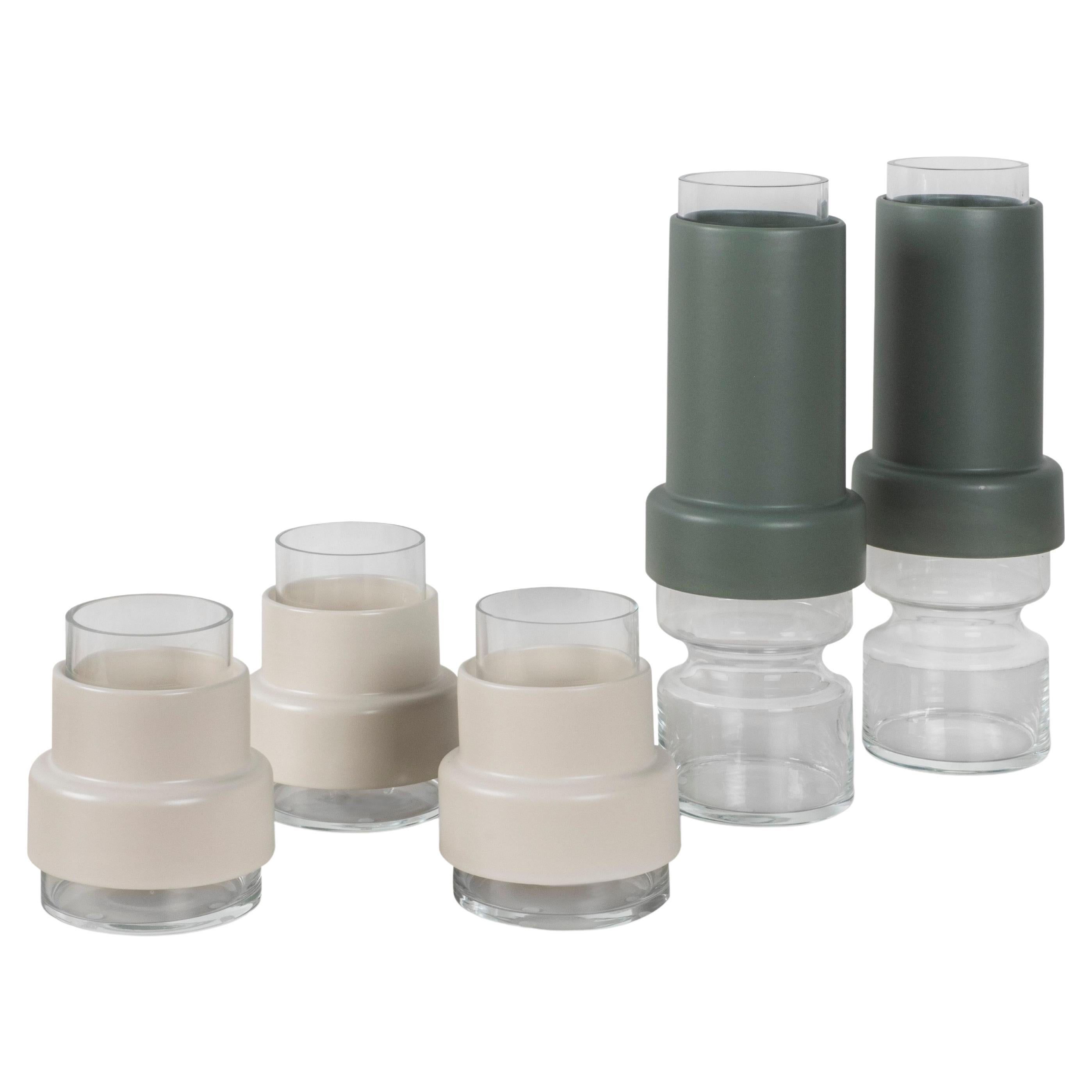 Set/5 vasi, Vasi in ceramica, White Green, fatti a mano in Portogallo da Lusitanus Home
